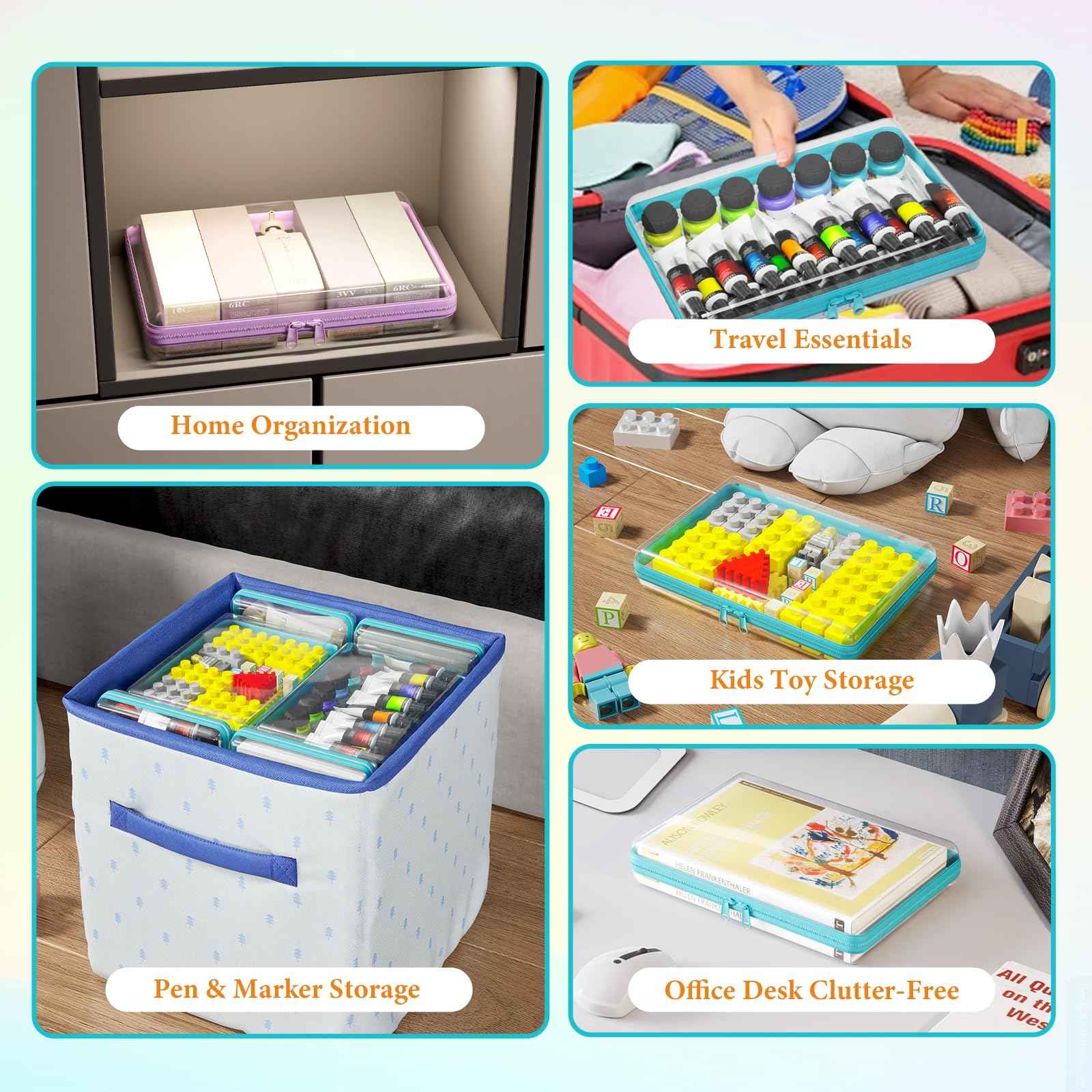 Stuffygreenus 4 Pcs Clear Hard Zipper Case Hard-Sided Premium Storage Case Plastic Clear Hard Shell Zipper Pouch Portable Travel Organizer Box for Building Blocks Puzzles Cosmetics Makeup Pencil (M)