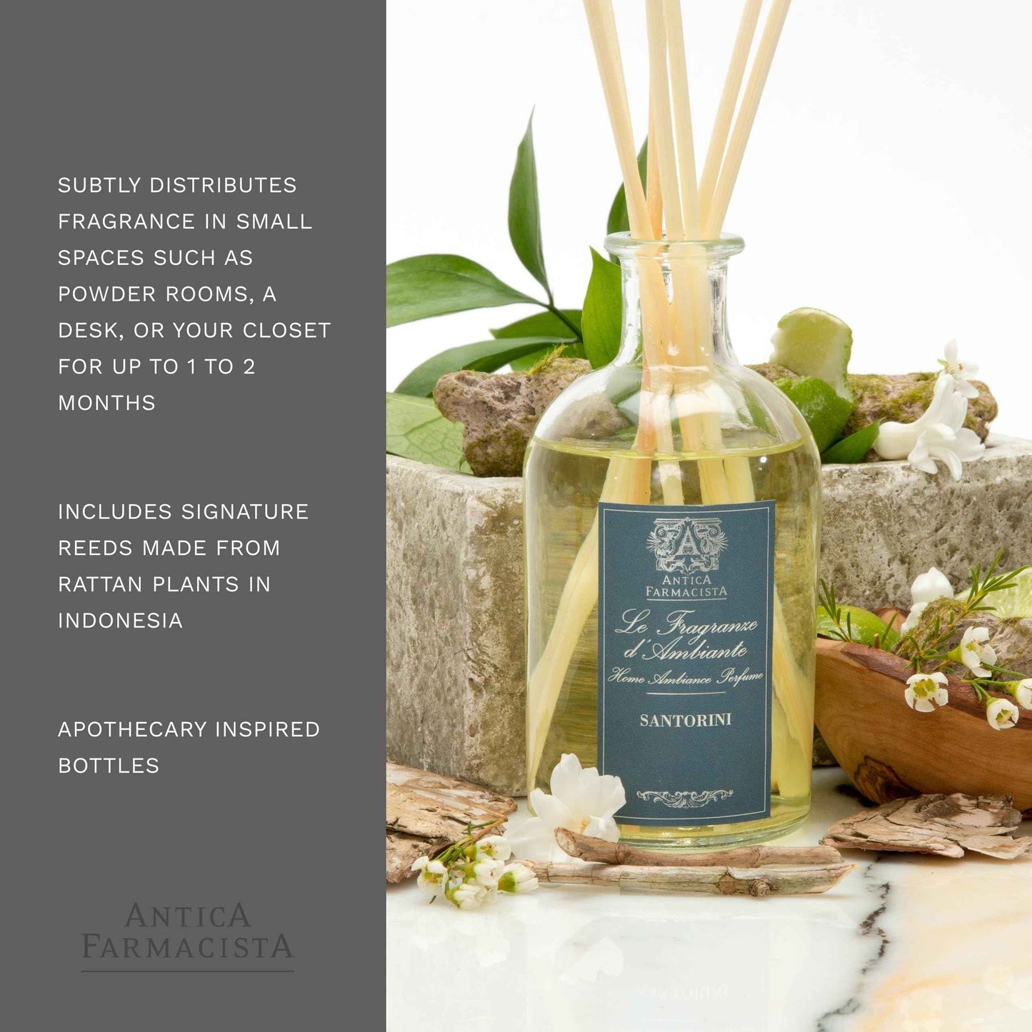 Antica Farmacista Home Ambiance Diffuser - Long-Lasting Reed Scent Diffuser - Luxury Room Freshener Gift - Santorini, 3.4 fl oz