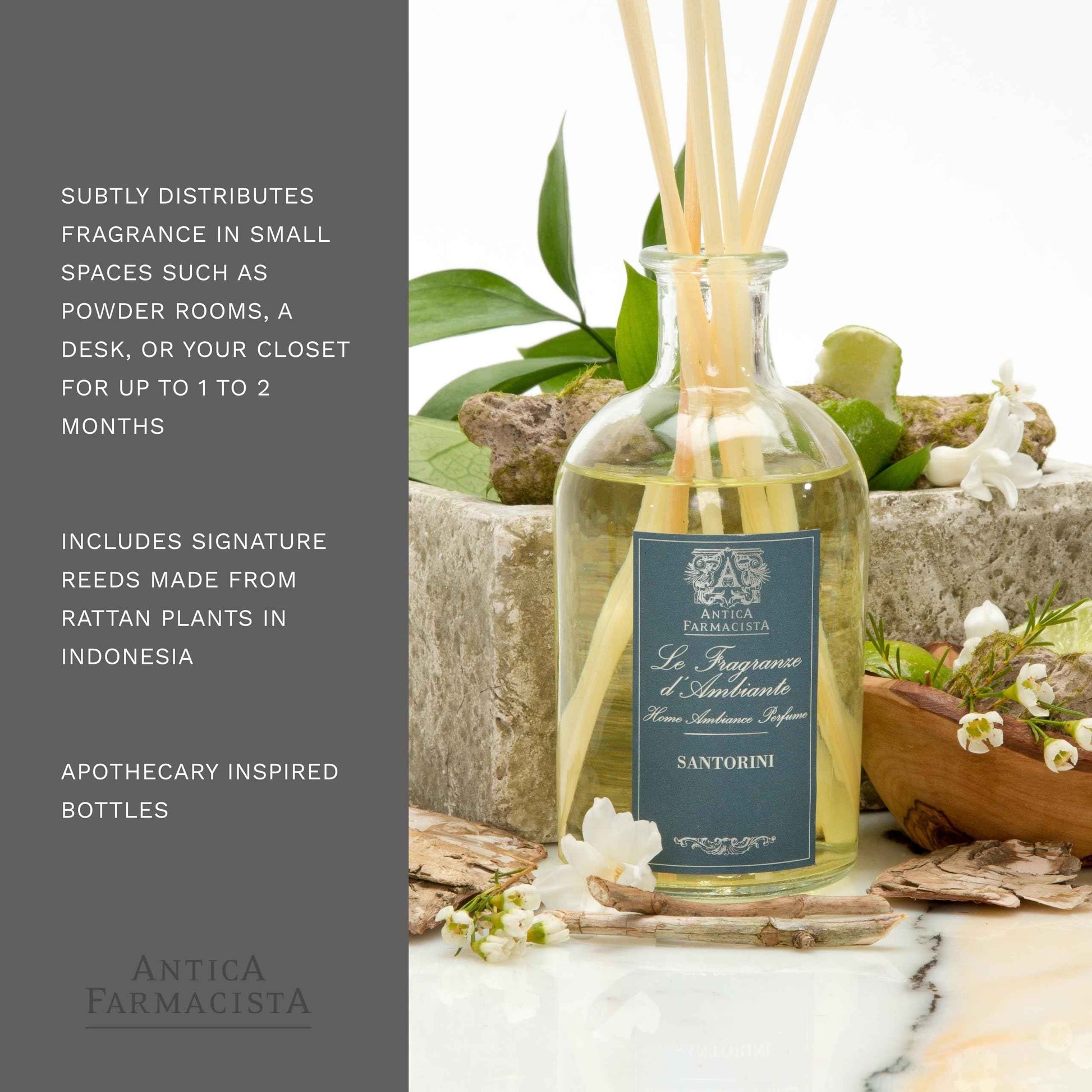 Antica Farmacista Home Ambiance Diffuser - Long-Lasting Reed Scent Diffuser - Luxury Room Freshener Gift - Santorini, 3.4 fl oz