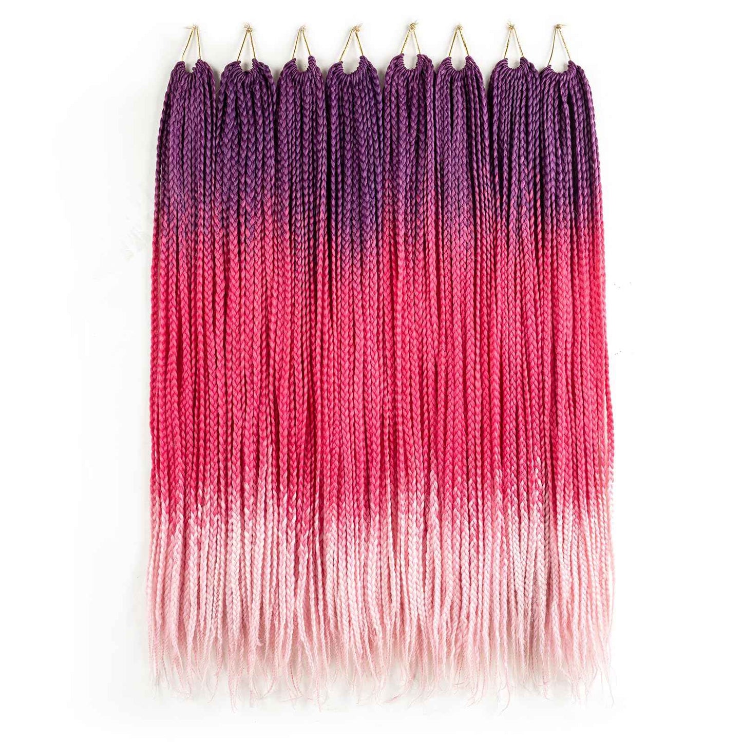 Ombre Box Braid Crochet Hair 24 Inch 6 Packs Medium Size Synthetic Pre-looped 3 Tone Crochet Braids Hair Extensions for Black Women (24Inch,Purple-Red-Pink)