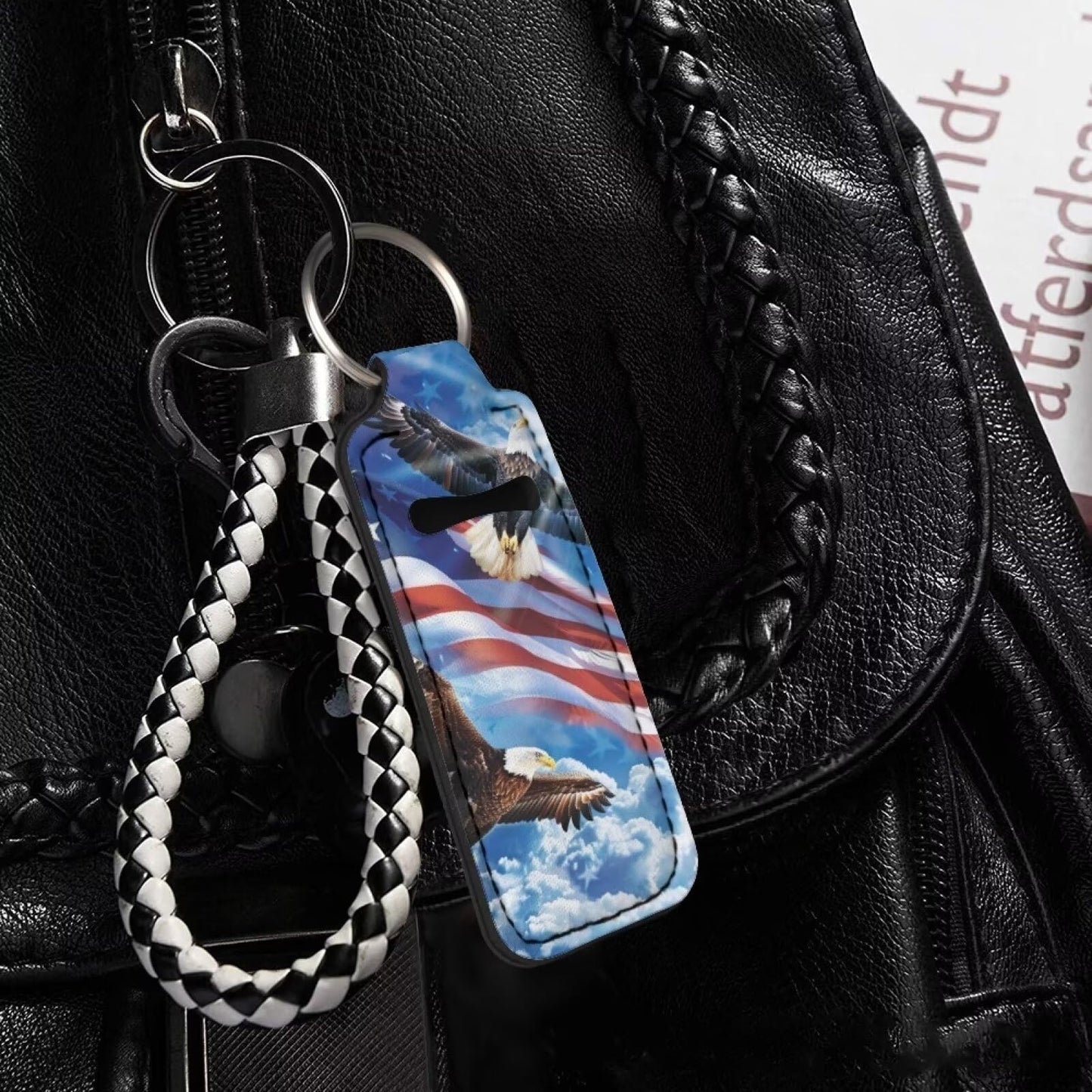 Baxinh Eagle Printed Lip Balm Holder Keychain, American Flag Clip-on Chapstick Holder Keychain for Lip Balm, Lip Gloss, Listick, Lipsstick Holder Keychain, Travel Accessories