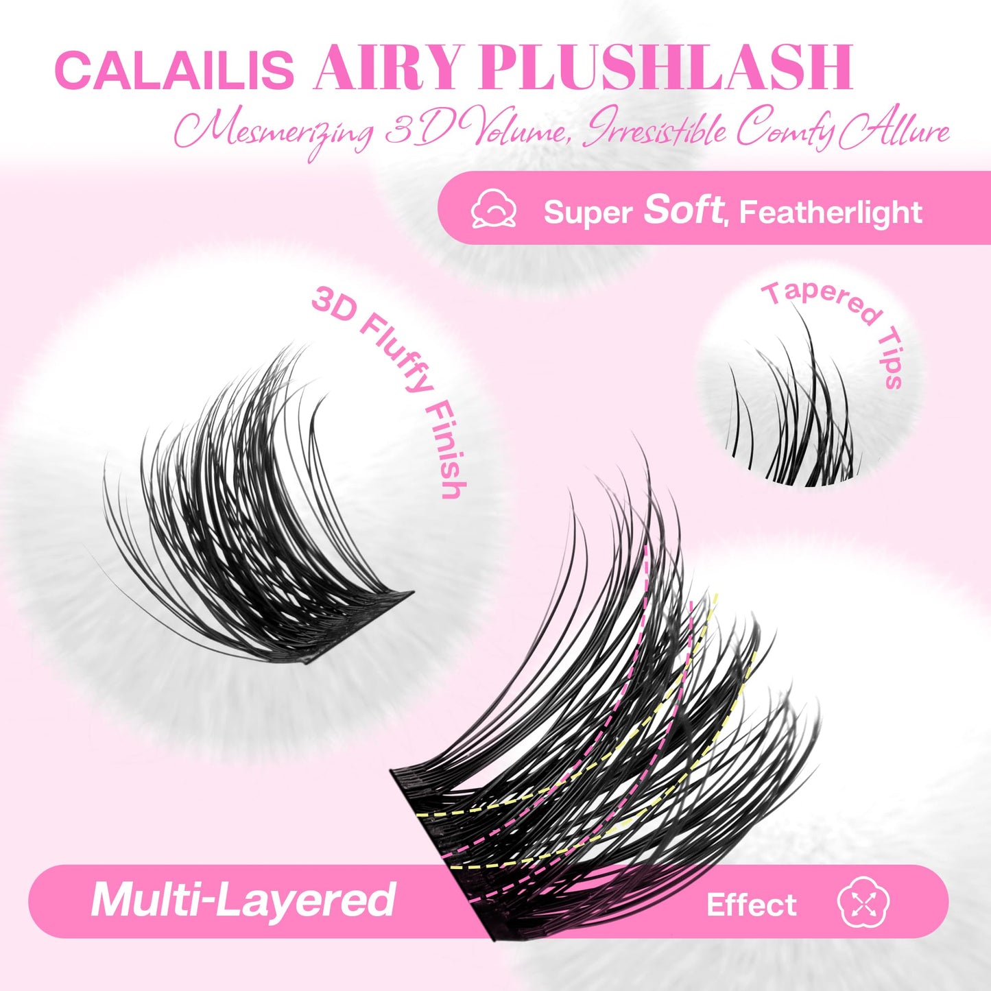 CALAILIS Lash Clusters Wispy 3D Fluffy Cluster Eyelash Extensions 96Pcs Multi-Layered Thick DIY Eyelash Clusters Soft and Reusable Volume Individual Cluster Lashes (B09, 10-16MIX)