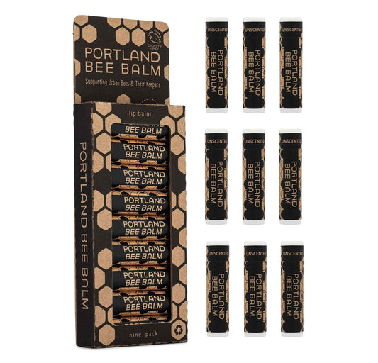 Portland Bee Balm All Natural Handmade Beeswax Based Lip Balm, Unscented 9 Count