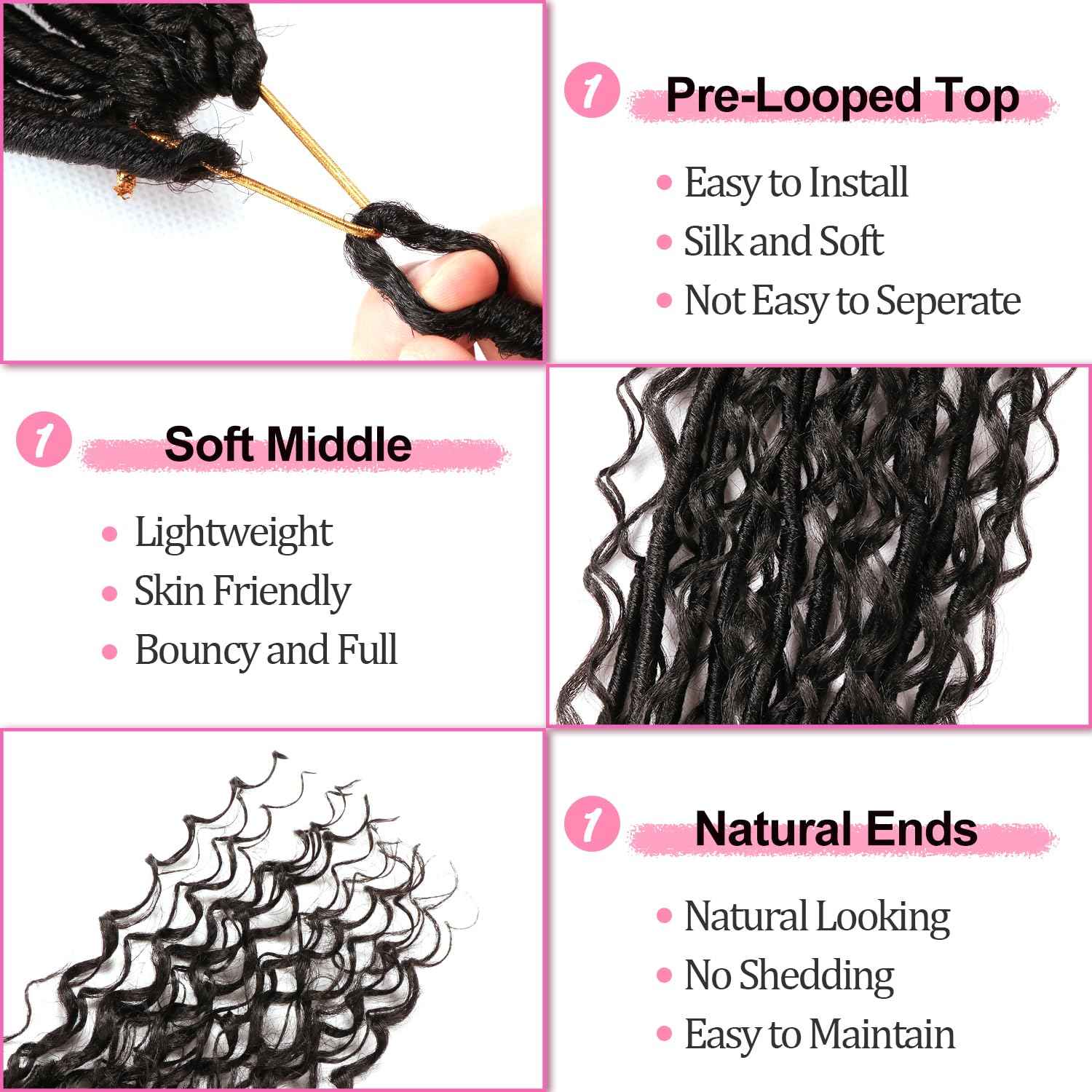 Soft Boho Locs Crochet Hair for Black Women-24 Inch 8 Packs Goddess Faux Locs Crochet Human Hair Feeling Pre Looped with Curly Ends (1B, 24 Inch(Pack of 8))