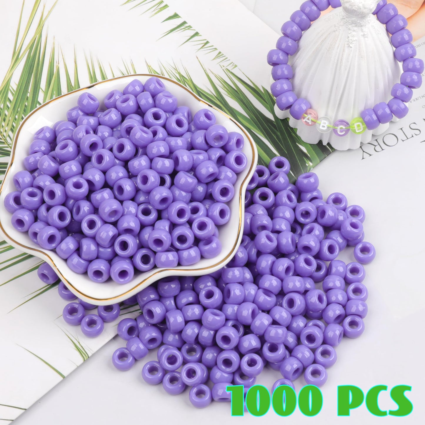 Auvoau 1000Pcs Pony Beads Bracelet 9mm Purple Plastic Barrel Pony Beads for Necklace,Hair Beads for Braids for Girls,Key Chain,Jewelry Making (Purple)