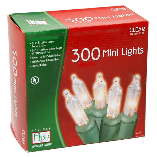 Noma/Inliten 48150-88 Holiday Wonderland Clear Green Wire Christmas Mini Light Set, 300 Count