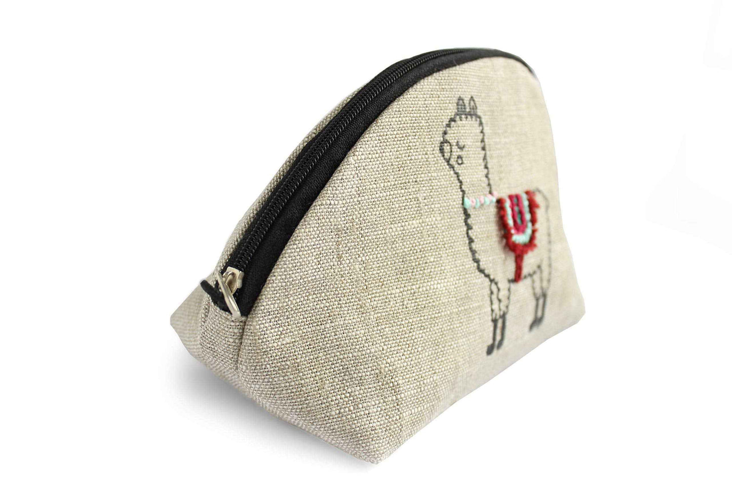 Alpaca makeup bag Embroidered llama cosmetic purse Small beauty bag for women Linen zippered pouch