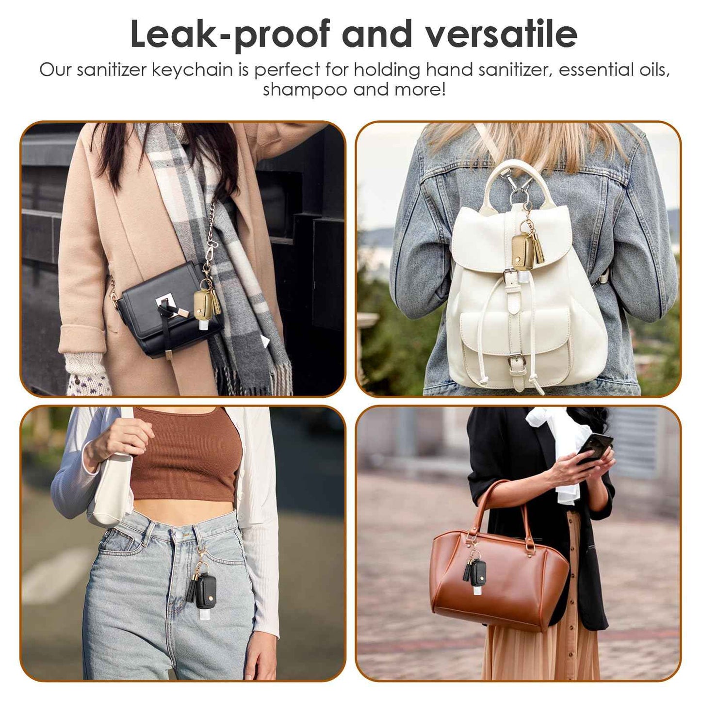 PEOVLVN 3Pcs Hand Sanitizer Keychain - 30ml Portable Leather Holder Travel Size Case With Refillable Bottle for Toiletry Lotion Liquid Soap Shampoo