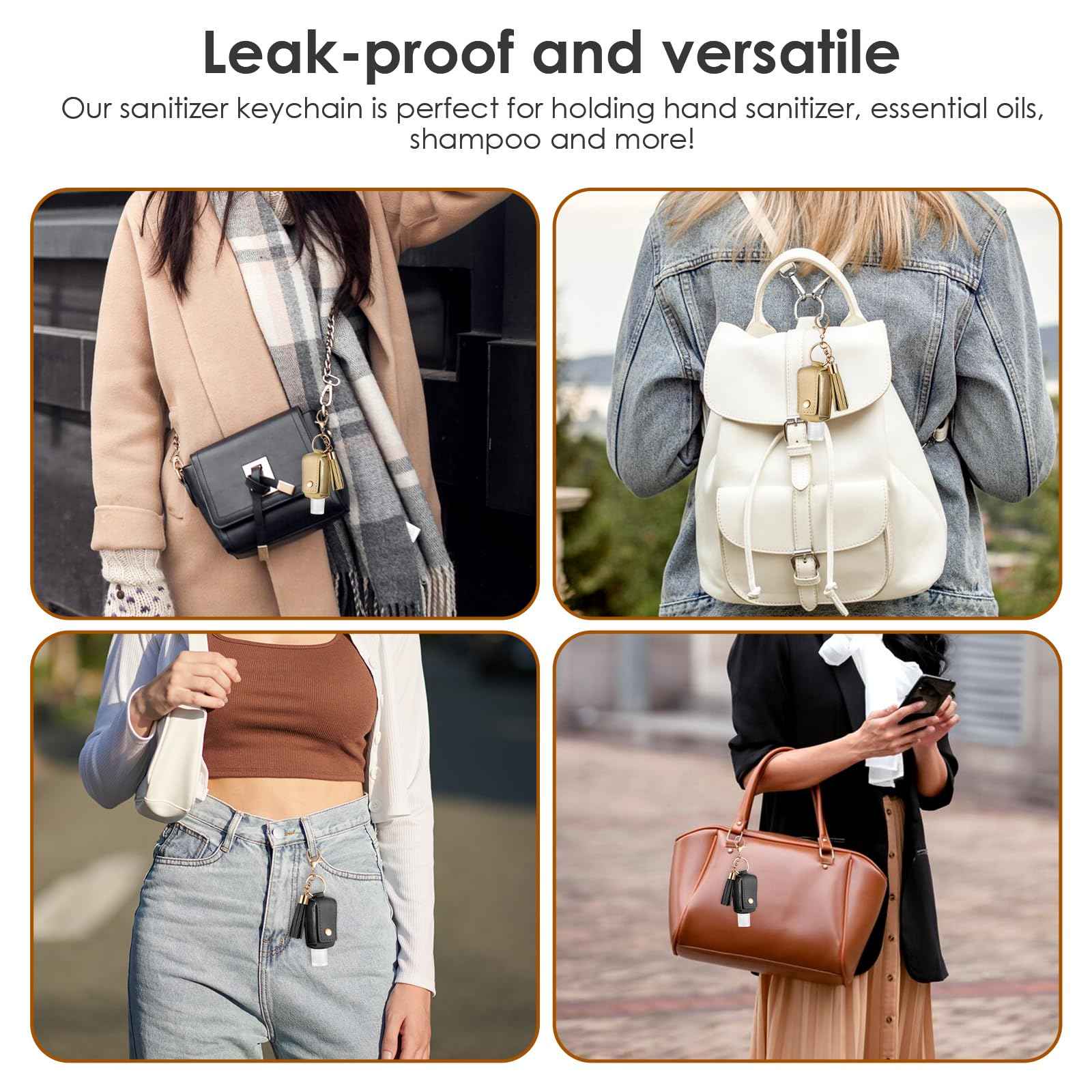 PEOVLVN 3Pcs Hand Sanitizer Keychain - 30ml Portable Leather Holder Travel Size Case With Refillable Bottle for Toiletry Lotion Liquid Soap Shampoo