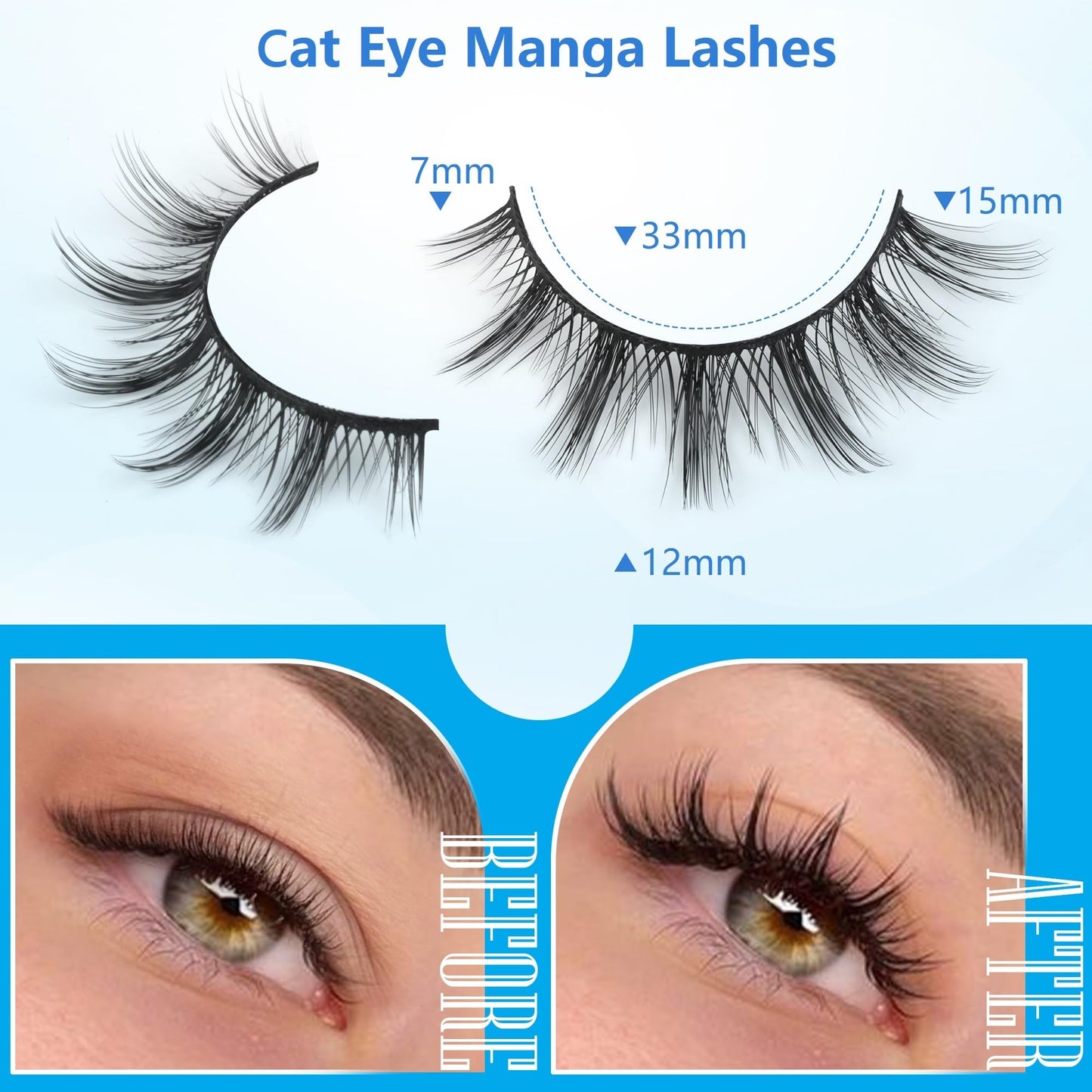 Cat Eye Manga Lashes Anime False Eyelashes Natural Look Manhua Wispy Short Eye Lashes Clusters Effect Korean Makeup Asian Chinese Japanese Fake Eyelashes Pack by Geeneiya (10Pairs-cat eye), Black