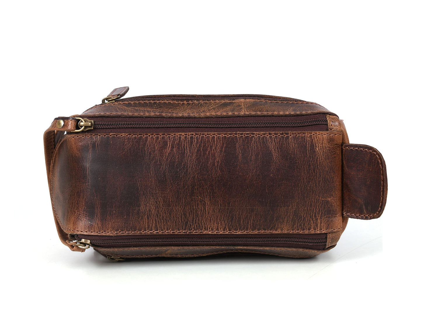 Leather Toiletry Bag for Men 9 Inch | Grooming Travel Kit | With Waterproof Lining | By Aaron Leather Goods (Raven Brown)