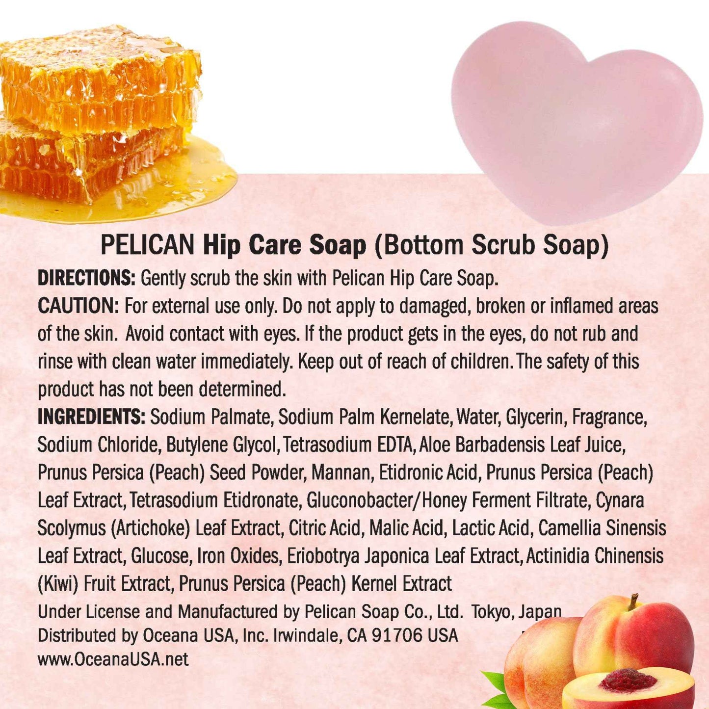Pelican Soap Natural Bar Soap with Citric Acid, Aloe Extract & Jojoba Seed Oil, Exfoliating Bar Soap for Women & Men, Dead Skin Removal & Pore Firming, Japanese Skincare Peach Scent, 2.8 oz 3 EA