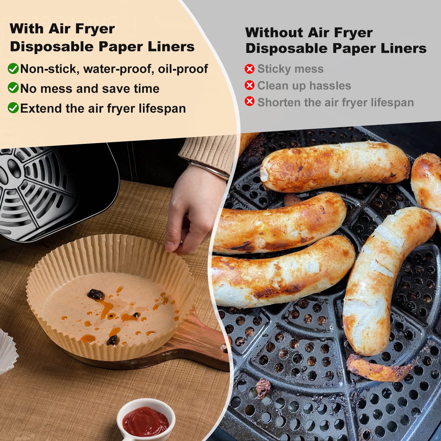 Air Fryer Paper Liners Disposable: 100pcs Oil Proof Parchment Sheets Round, Airfryer Paper Basket Bowl Liner for Baking Cooking Food