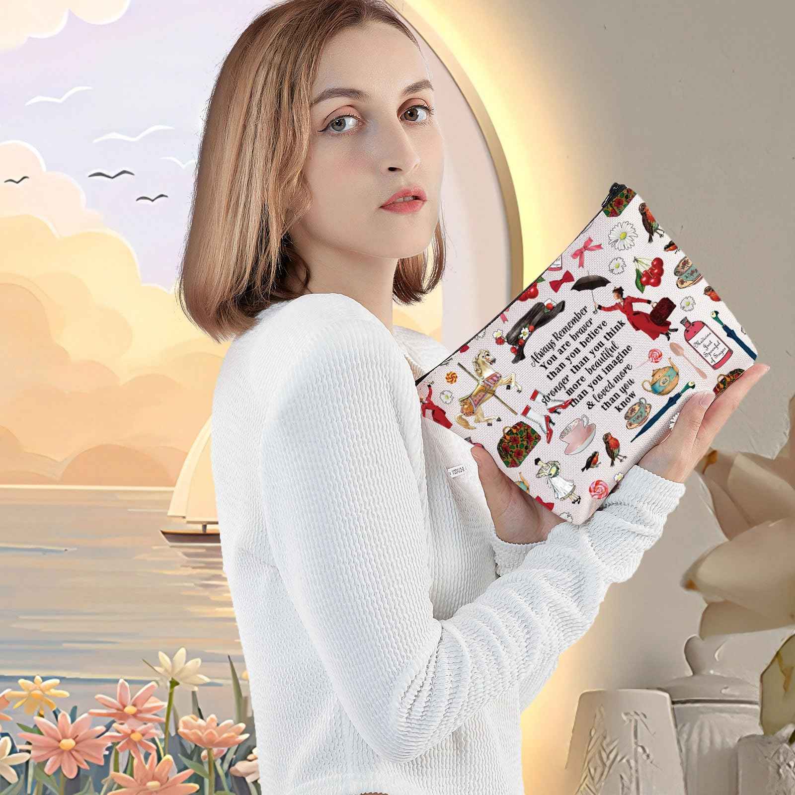 LEVLO Mary Movie Cosmetic Makeup Bag - You Are Braver Stronger Smarter Than You Think - Zipper Pouch for Mary Fans (Always Mary)