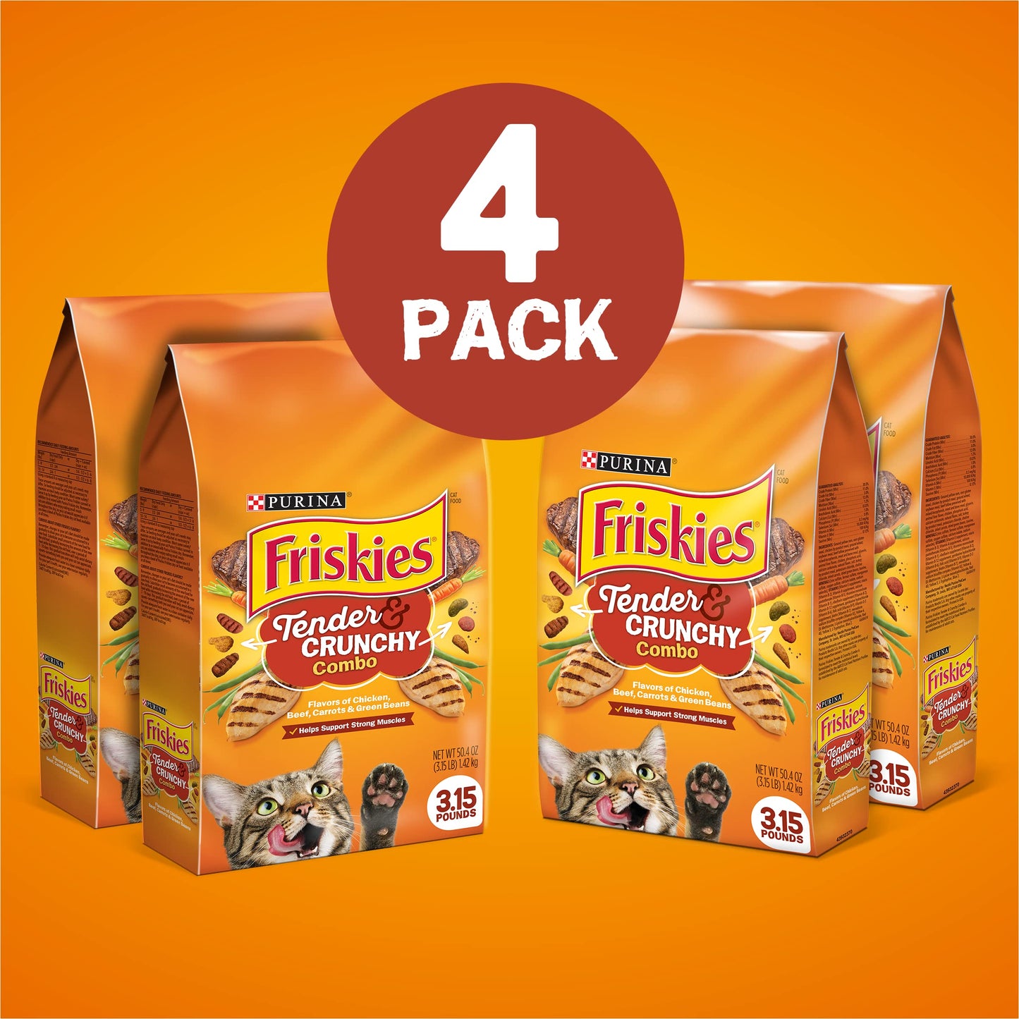 Purina Friskies Dry Cat Food, Tender & Crunchy Combo - (Pack of 4) 3.15 lb. Bags