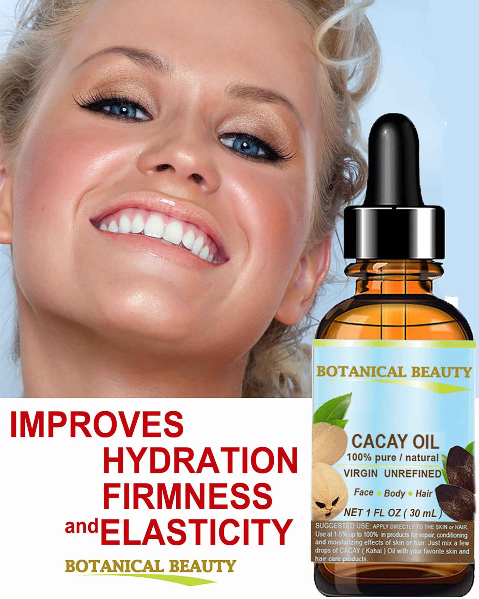 Botanical Beauty CACAY OIL 100% Pure Natural Virgin Unrefined Cold-pressed carrier oil WILD GROW 1 Fl oz 30 ml For Face, Skin, Body, Hair. Anti Wrinkle Face Oil Natural Retinol Vitamin A, Vitamin E