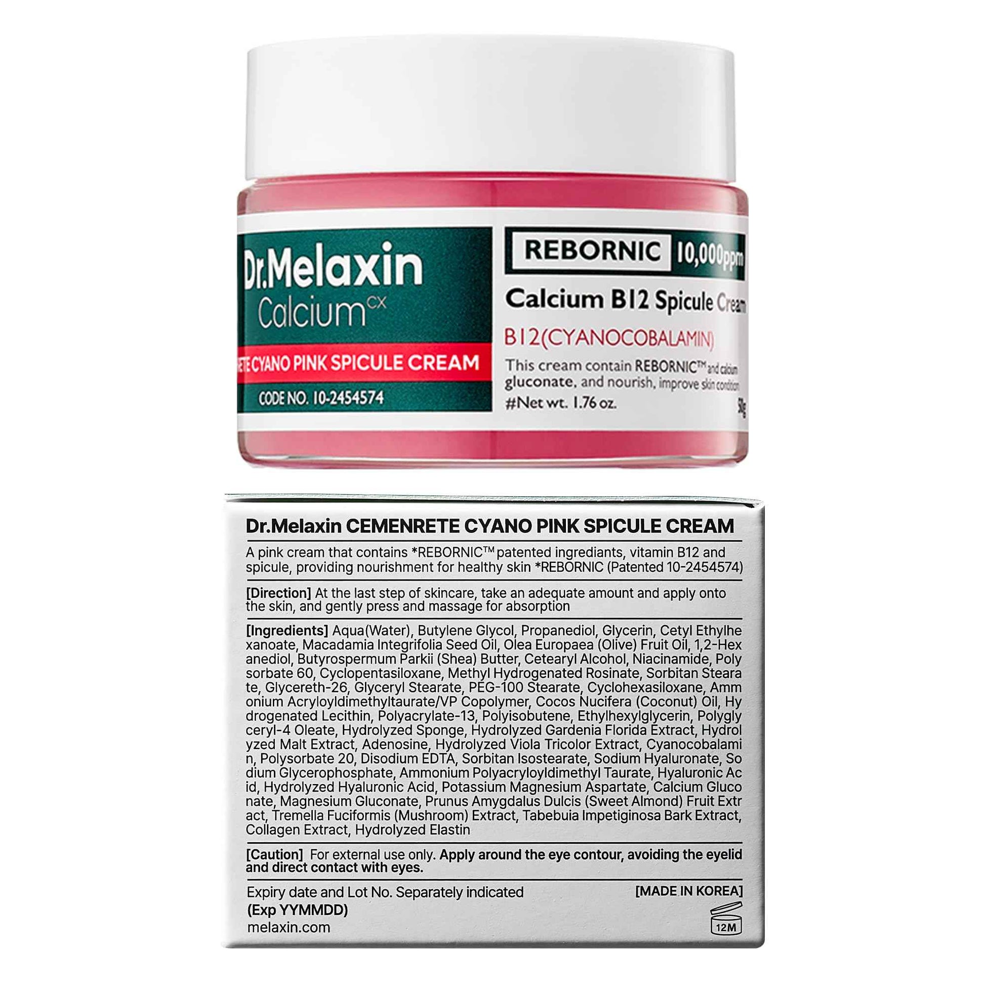 Dr.Melaxin Cemenrete Cyano Pink Spicule Cream with Calcium, Vitamin B12 for under eyes skin, Dark Circles, Fine Lines, Puffiness&Eye Bags Cream, 1.69 fl. oz.