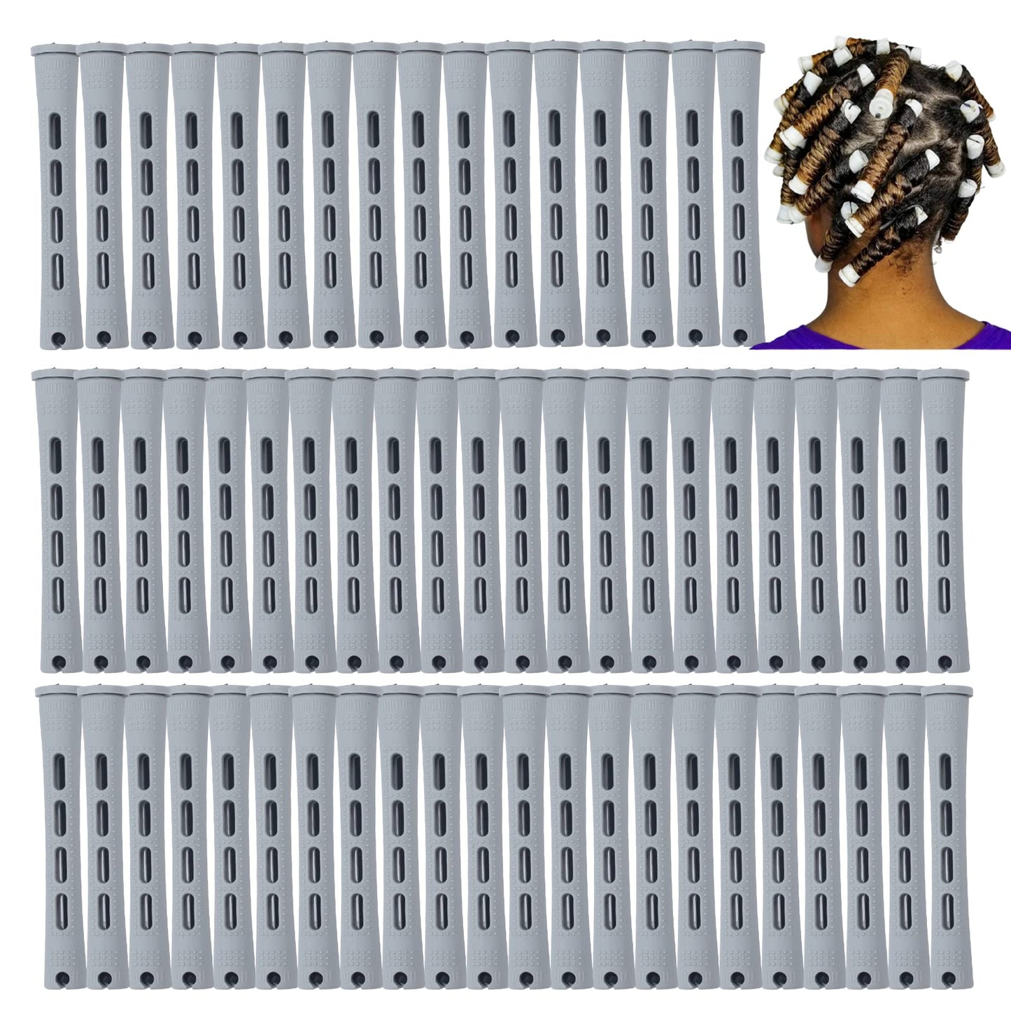 Perm Rods,60 pcs Hair Rollers for Natural Hair Long Short Hair Styling Tool Hair Curlers Small Size 0.59 inch Gray Color