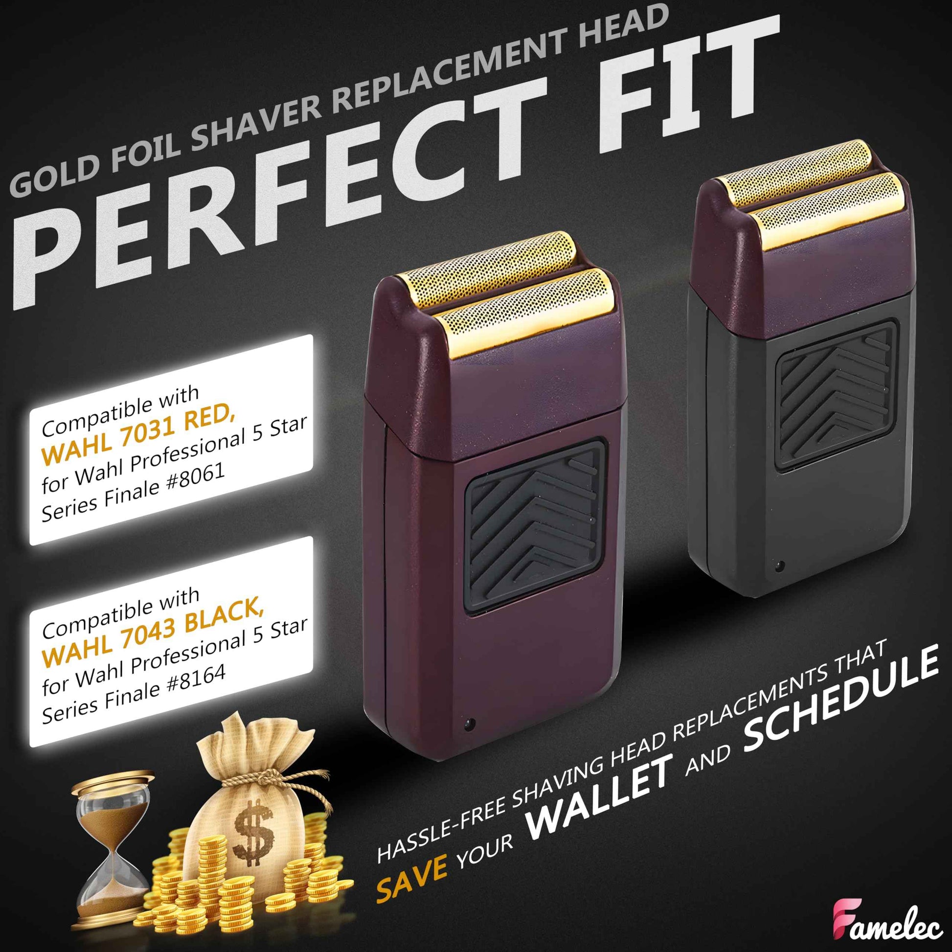 FAMELEC 2 Pack for Wahl Shaver Foil Replacement Professional 5 Star Series Finale Shaver, Fit for Foil Cutter Bar Assembly Gold Super Close Shaving Models 7031-100 7043-100 7031-200