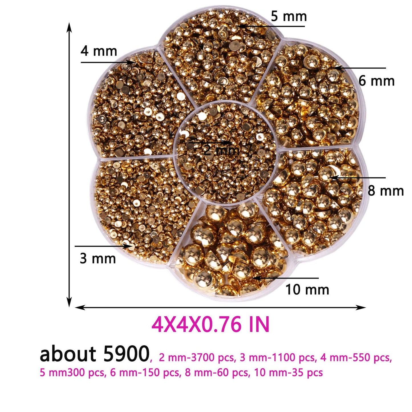 5900 Pcs Half Pearls for Crafts Gold Nail Pearls for Nail Art Falt Back Pearls for Makeup Craft Pearls for Artists Creative DIY flatback Pearls for Nails（2/3/4/5/6/8/10mm）