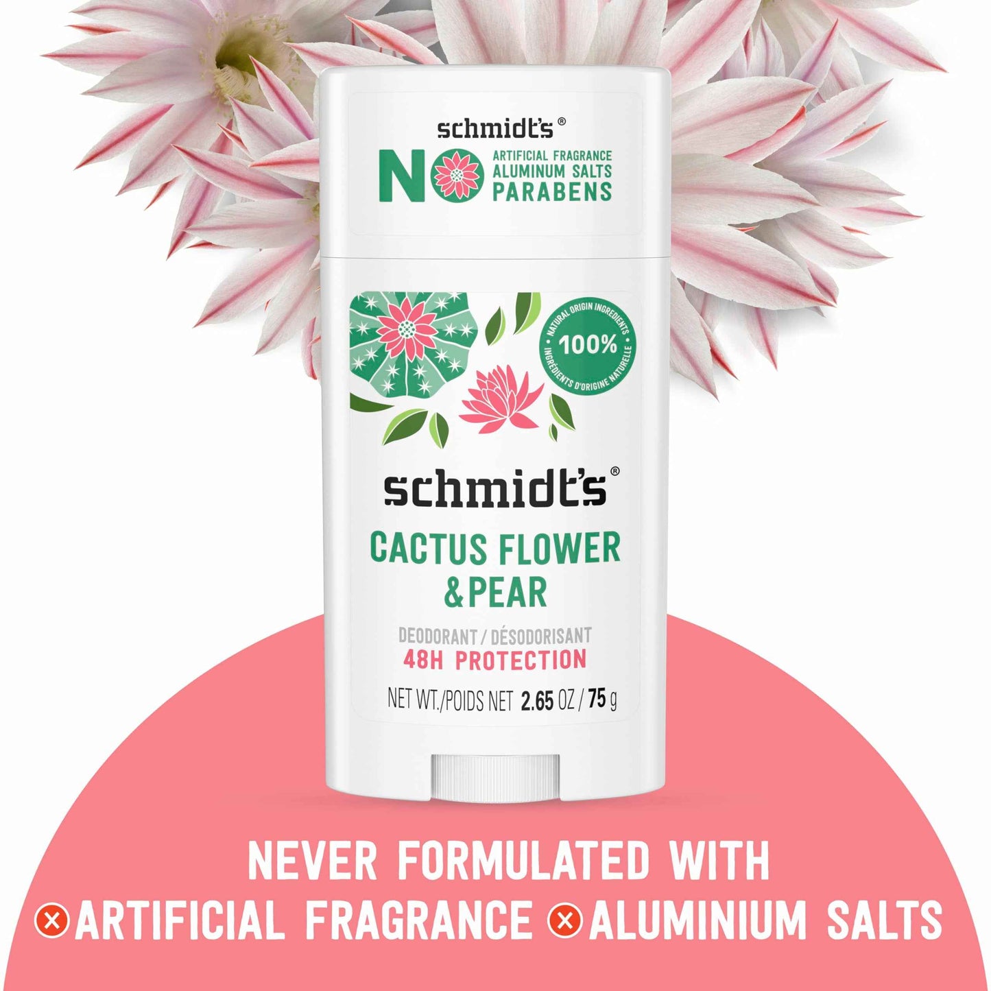Schmidt's Aluminum-Free Vegan Deodorant Cactus Flower & Pear and Fresh Rain & Birch, 2 Count Each, 2.65 oz