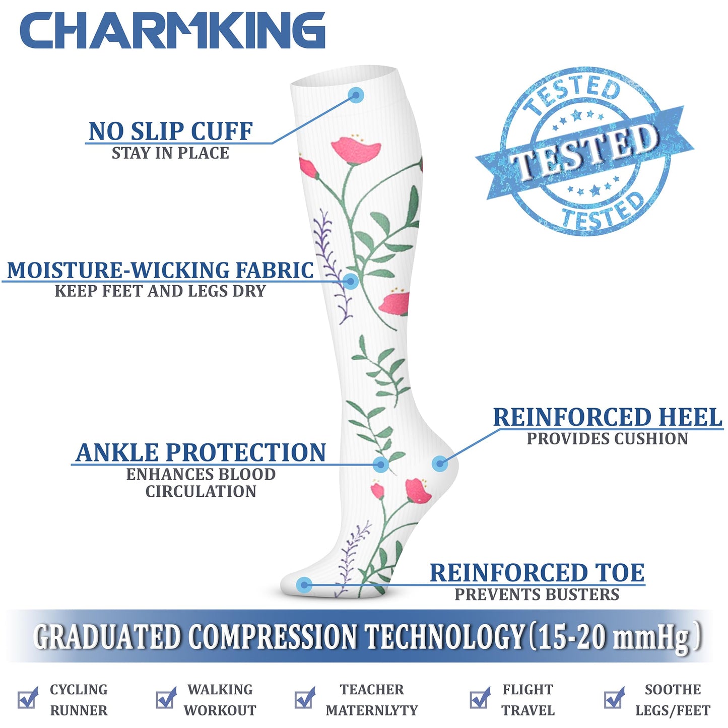 CHARMKING Compression Socks for Women & Men Circulation (3 Pairs) 15-20 mmHg is Best Athletic for Running, Flight Travel, Support, Cycling, Pregnant - Boost Performance, Durability (S/M, Multi 66)