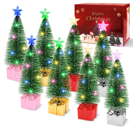 Mini Christmas Tree with Lights, 8 Pack Tabletop Christmas Tree with Lights for Indoor Christmas Decorations Holiday Party Ornagment, Christmas Centerpieces for Tables (8)