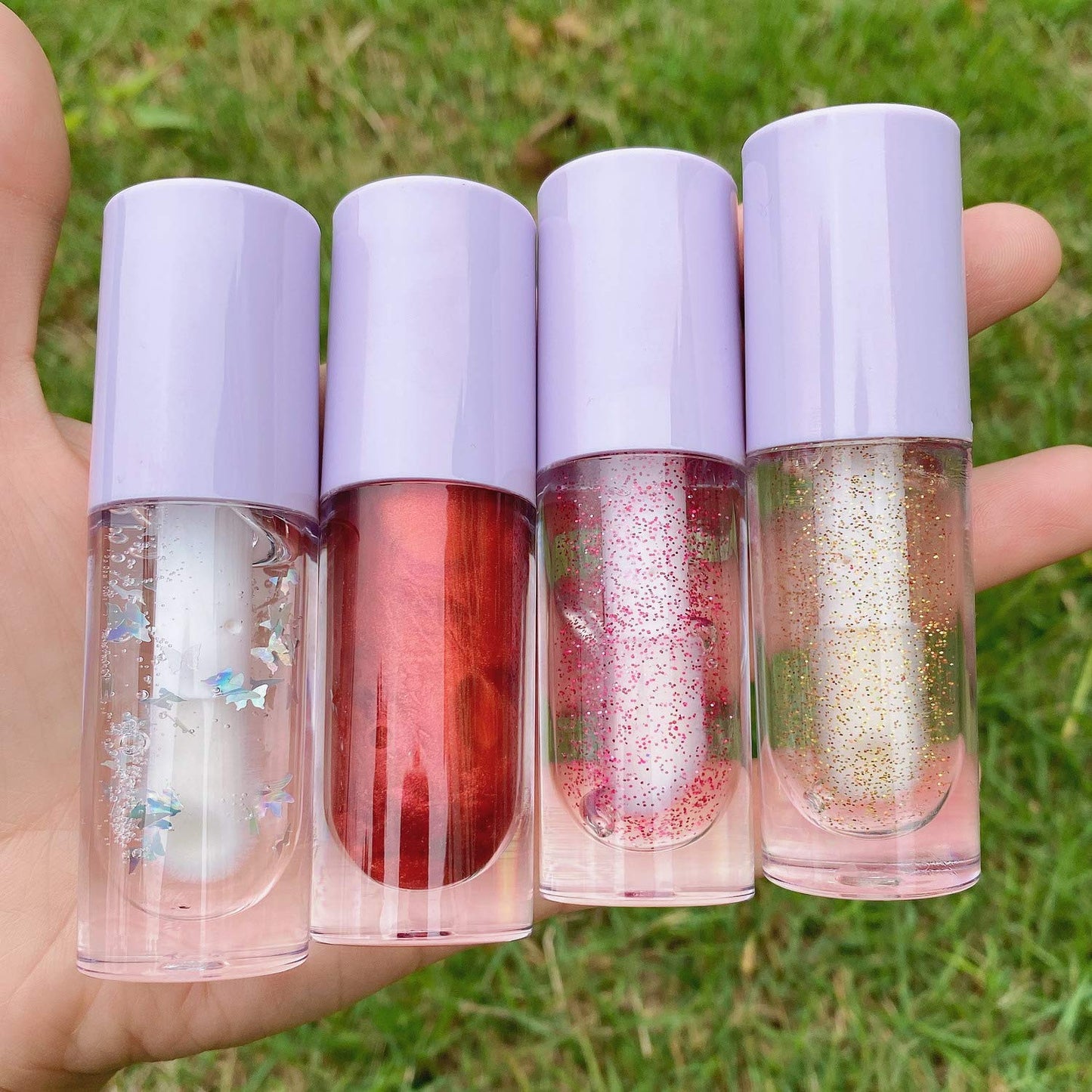 AJLTPA 8 Pieces Lip Gloss Tubes with Wand Empty, 6.5ml Refillable Lip Gloss Bottles Mini Lip Balm Bottles Transparent Lip Gloss Containers with Rubber Stoppers for DIY Lipgloss (purple)