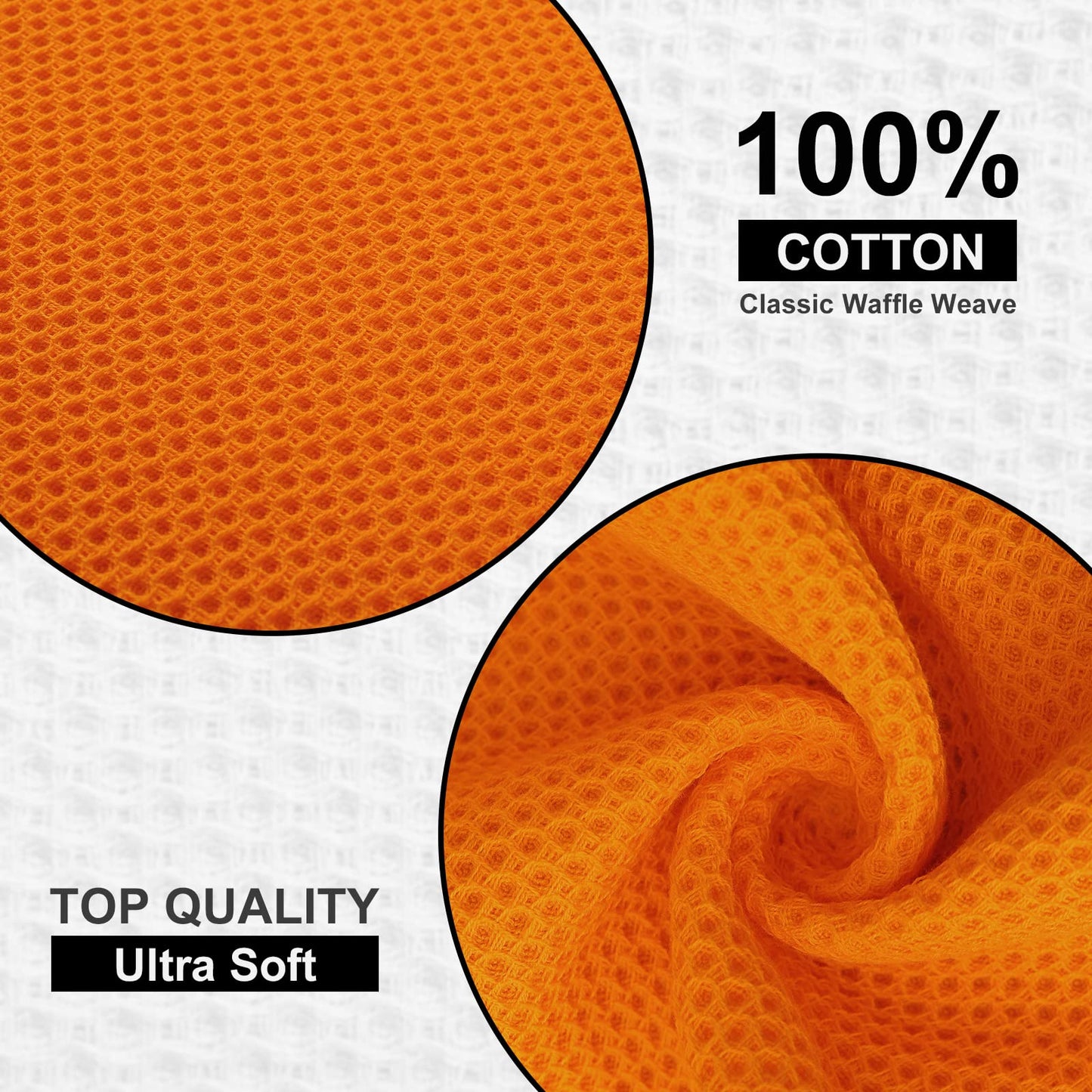 Kitinjoy 100% Cotton Kitchen Dish Cloths, 6 Pack Waffle Weave Ultra Soft Absorbent Dish Towels for Drying Dishes Quick Drying Kitchen Towels Dish Rags, 12 X 12 Inches, Orange