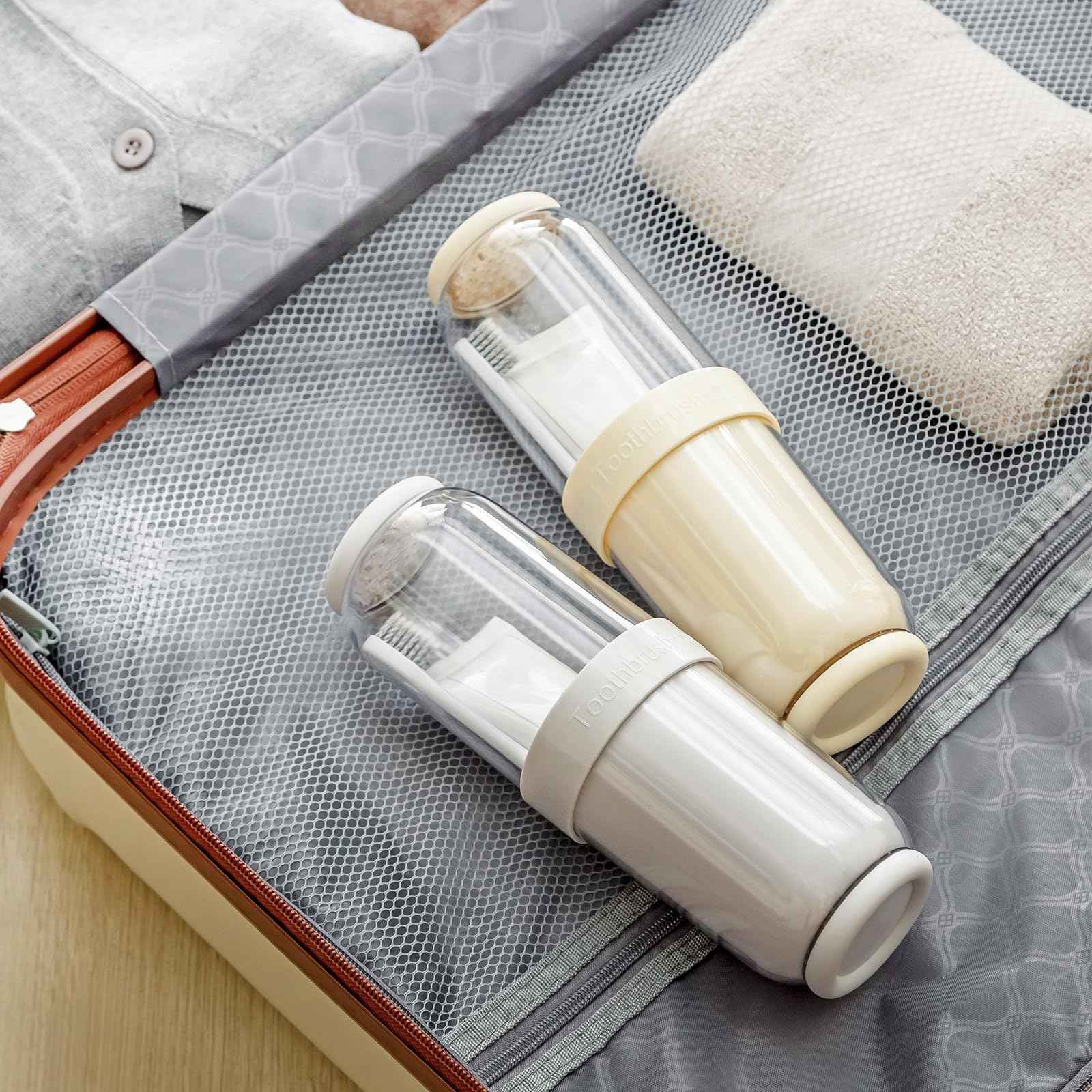 Toothbrush Cup with Cover, Travel Toothbrush Case Portable Toothbrush Holder for Traveling Business Camping School Bathroom (Grey)