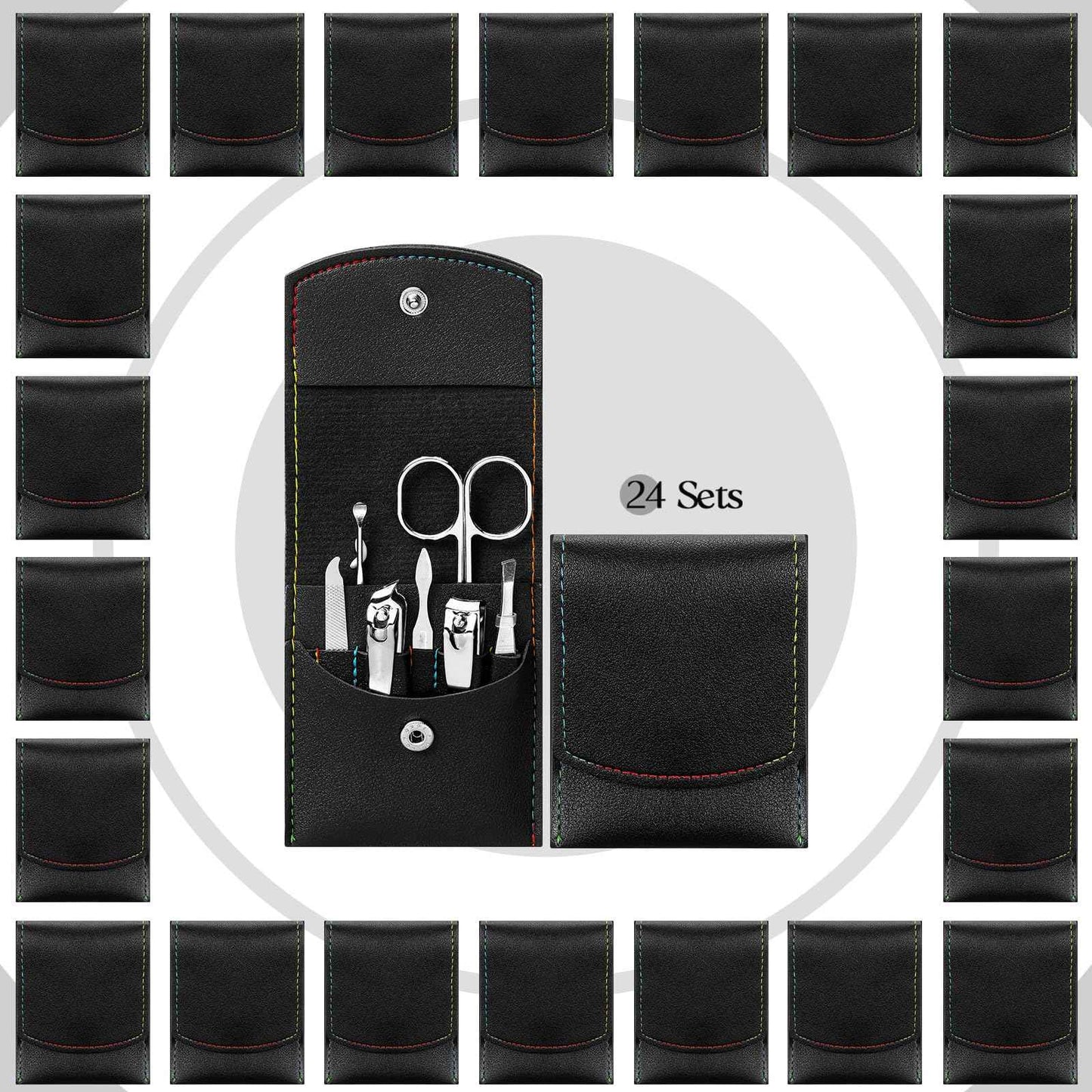 Lasnten 24 Set Christmas Manicure Set Bulk Nail Clippers Grooming Nail Kit Stainless Steel Professional Pedicure Kit Pedicure Tools with Travel Case Gifts for Xmas Men Women(7 in 1,Black)