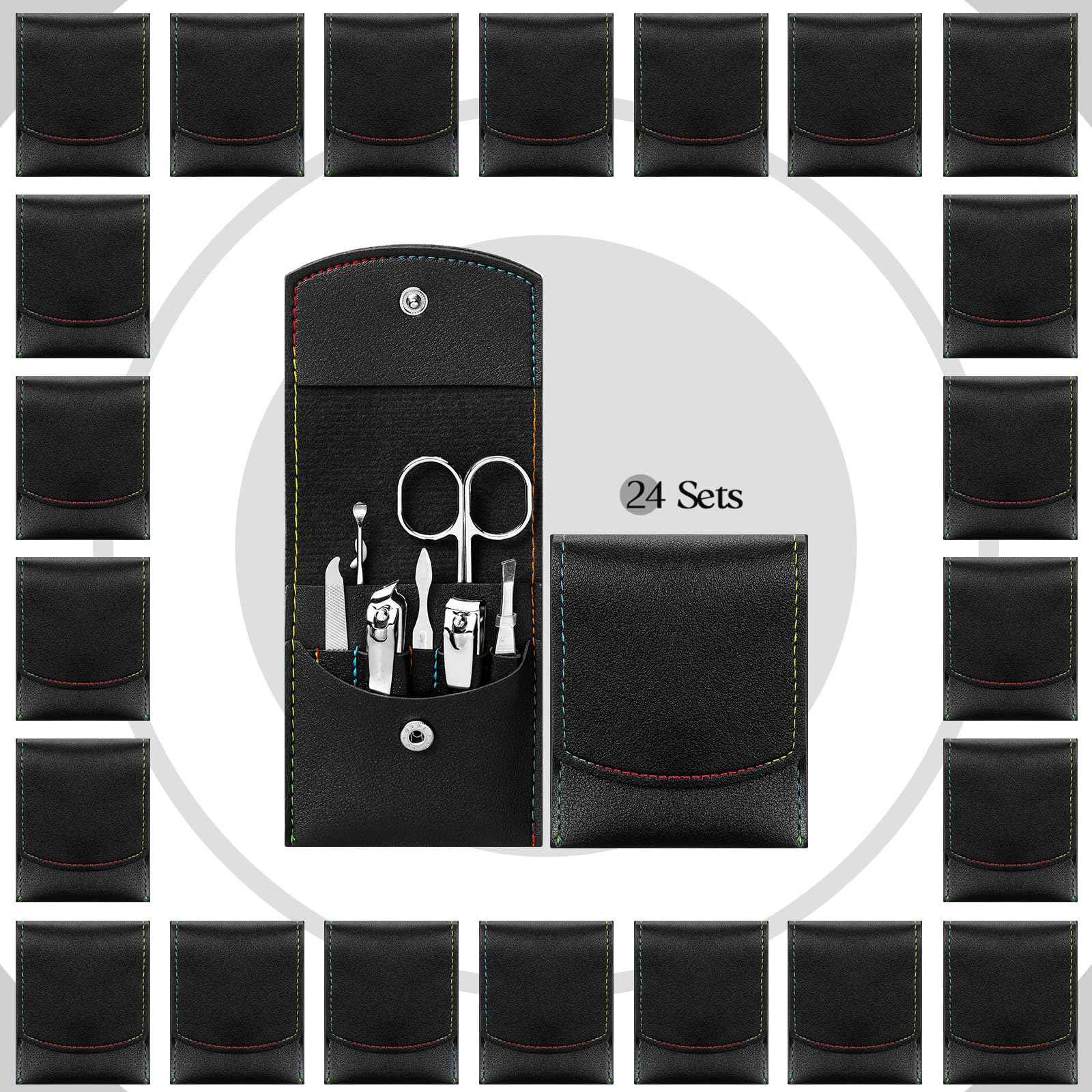 Lasnten 24 Set Christmas Manicure Set Bulk Nail Clippers Grooming Nail Kit Stainless Steel Professional Pedicure Kit Pedicure Tools with Travel Case Gifts for Xmas Men Women(7 in 1,Black)