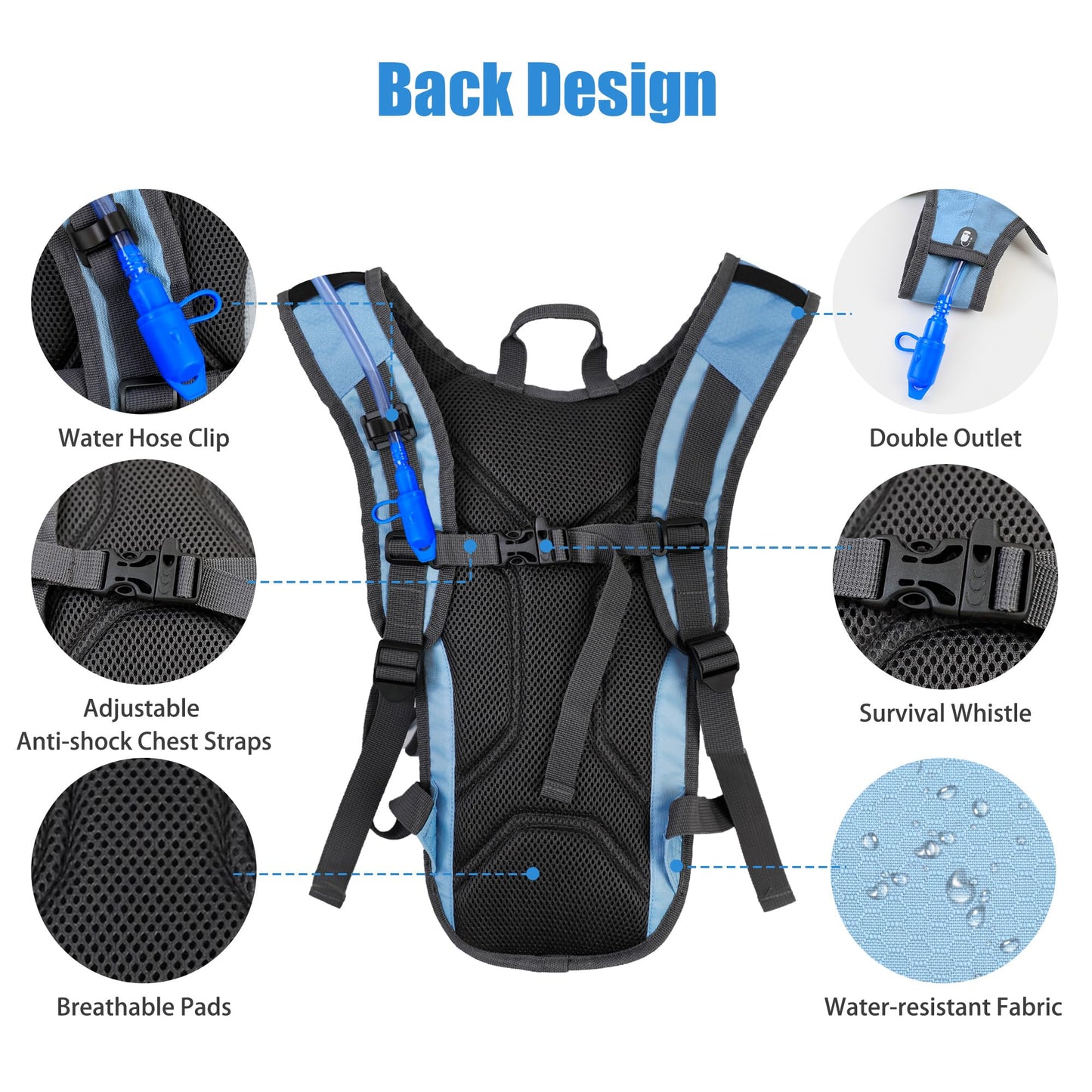 Zavothy Lightweight Hydration Backpack with 2L Water Bladder Water Backpack for Hiking Gear Hydration Pack for Cycling Running Biking Hiking Backpack Blue