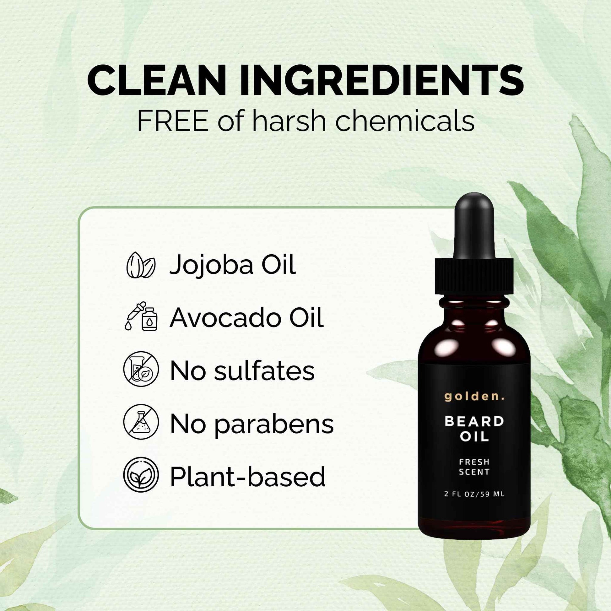 Golden Grooming Beard Oil for Men | Features Castor Oil, Jojoba Oil, and Olive Oil for Hair Growth | Tames, Moisturizes & Styles Your Beard | Fresh Scent | 2oz