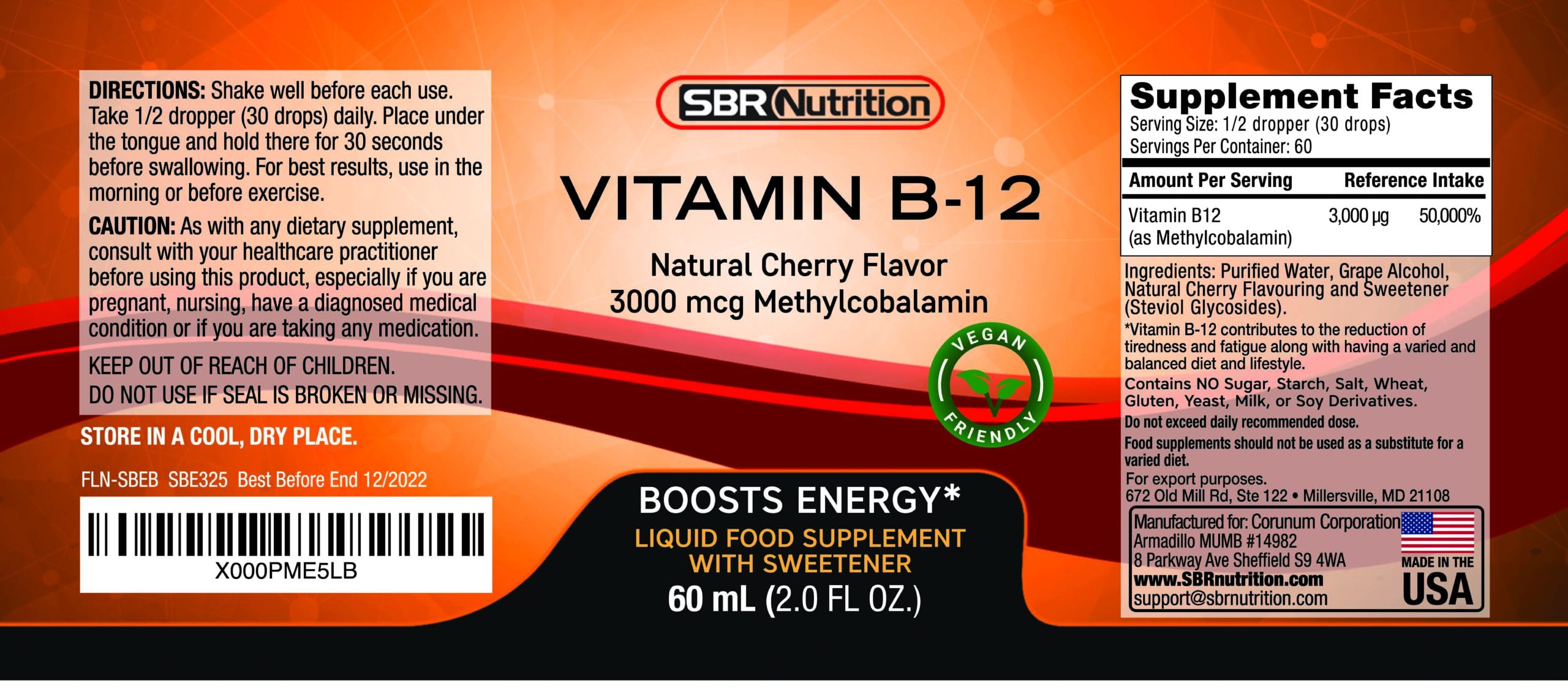 Vitamin B12 Sublingual Liquid Drops - Methylcobalamin, VIT B 12 Supports Energy, Max Absorption, 3000mcg Per Serving, 60 Servings, Non-GMO, Vegan Friendly, Manufactured in The USA