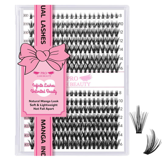 280 Pcs Individual Lashes 30D+40D Mixed Lash Clusters Devil Style Lashes That Look Like Eyelash Extensions Wispy Lashes DIY Individual Lashes At Home (30D+40D-C-8-16mix,Manga)