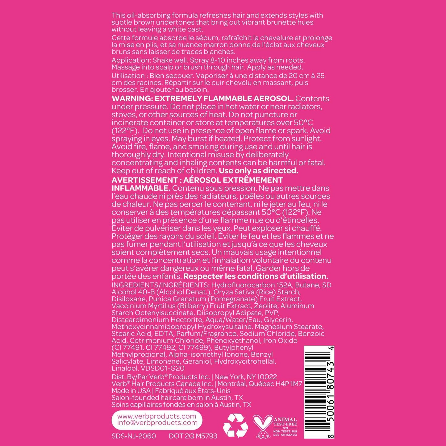 VERB Dry Shampoo Dark Tones Jumbo, 10 oz - Refresh, Absorb Oils + Extends Styles - Refreshing Dry Shampoo Spray for Dark Tones - Vegan, No Parabens or Harmful Sulfates