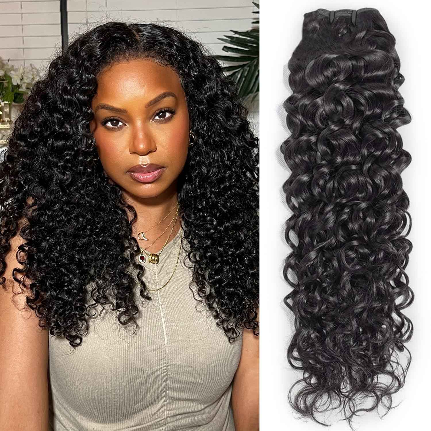 Water Wave Human Hair Bundles 18 Inch 12A Double Weft Wet and Wavy Bundles Human Hair Raw Bundles Human Hair Quick Weave Hair Bundles Natural Black