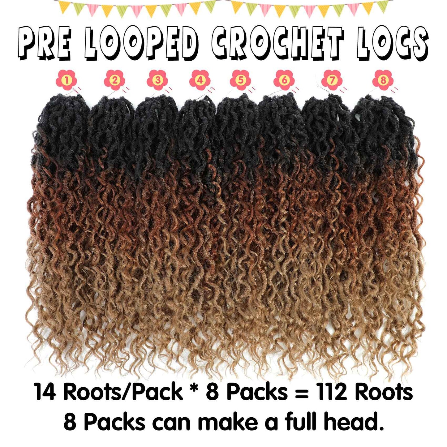 Fulcrum Goddess Locs Crochet Hair 18 Inch, 8 Packs New Faux Locs Crochet Hair for Black Women, Crochet locs with Curly Ends (18Inch (Pack of 8), 1B/30/27#)