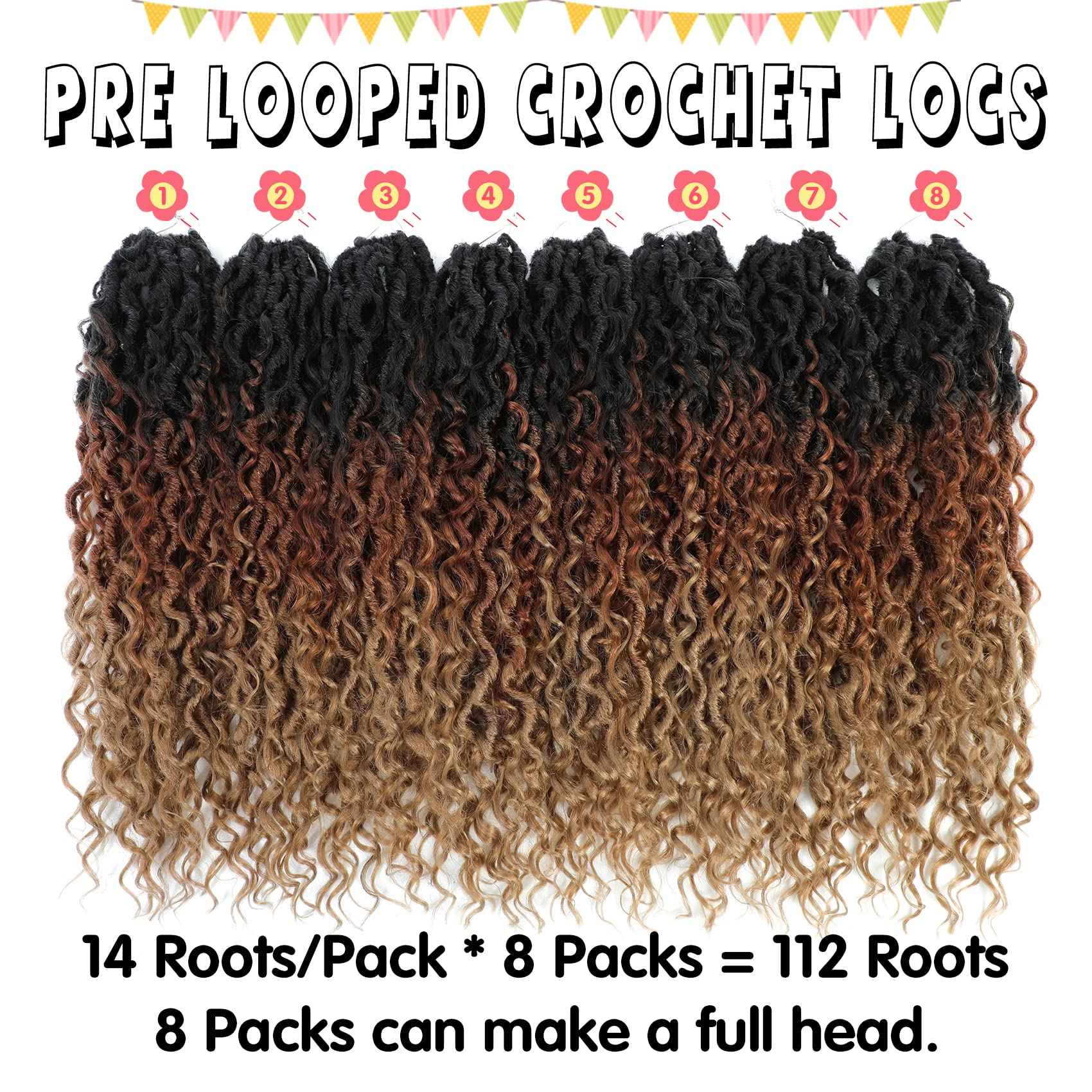 Fulcrum Goddess Locs Crochet Hair 18 Inch, 8 Packs New Faux Locs Crochet Hair for Black Women, Crochet locs with Curly Ends (18Inch (Pack of 8), 1B/30/27#)