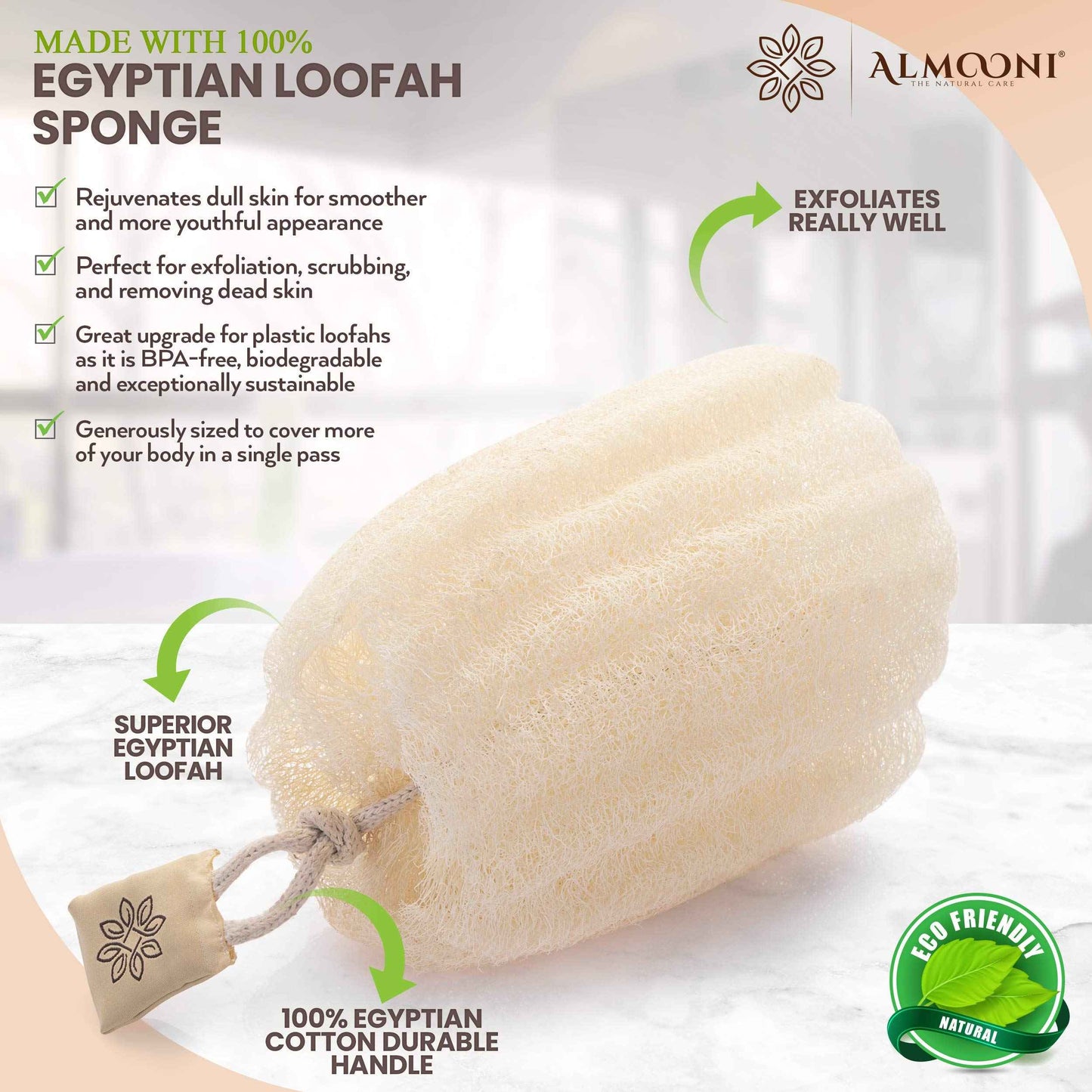 Premium Natural Egyptian Shower Loofah Sponge and Loofah Pad Bundle, Made with Natural Egyptian Shower Loofah Sponge That Gets Your Body Clean