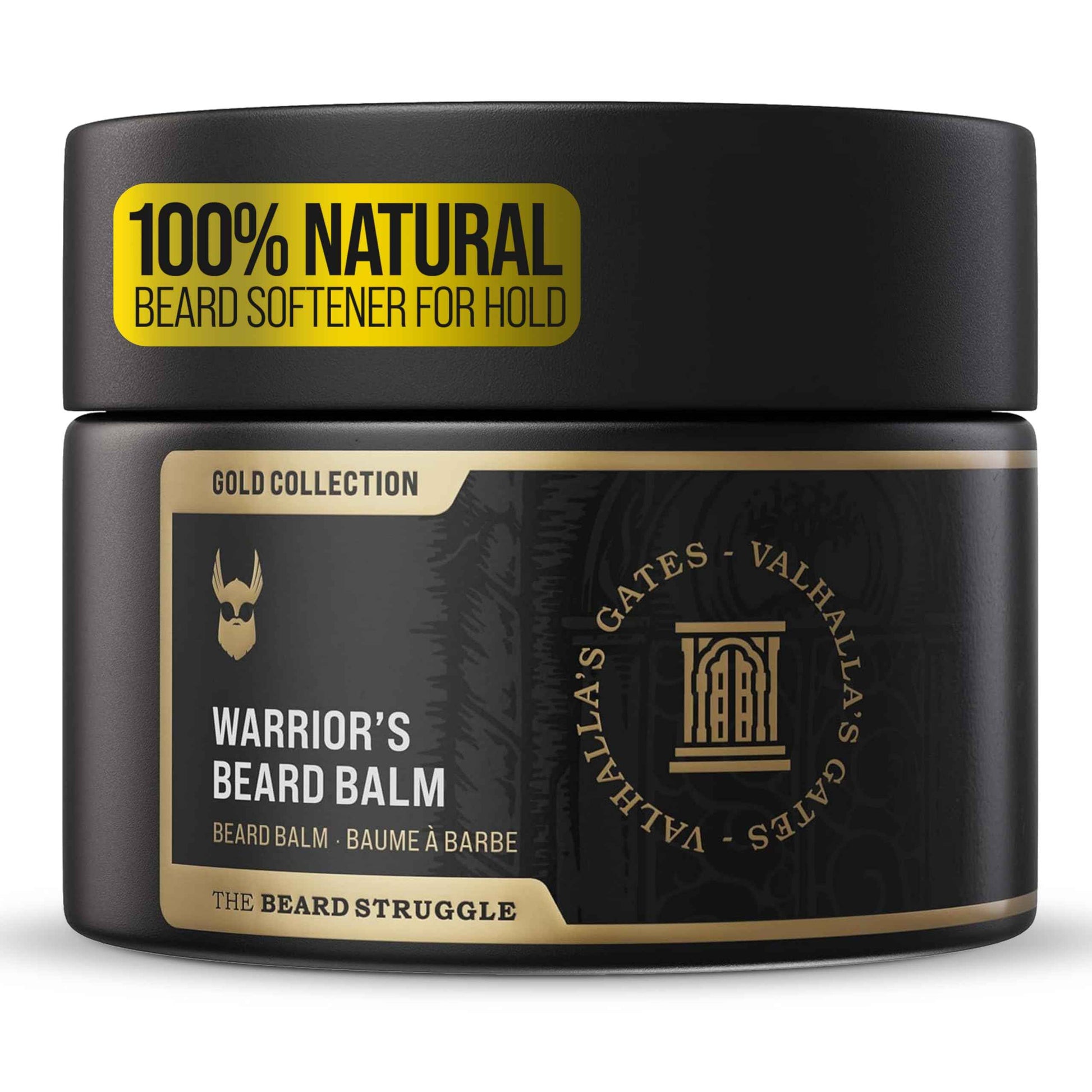 The Beard Struggle Warrior’s Beard Balm - Gold Collection, Valhalla's Gates - Non-Greasy Low-Hold Formula, Luxurious Cologne-Grade Fragrances 100% Natural and Plant-Based Ingredients - 50g