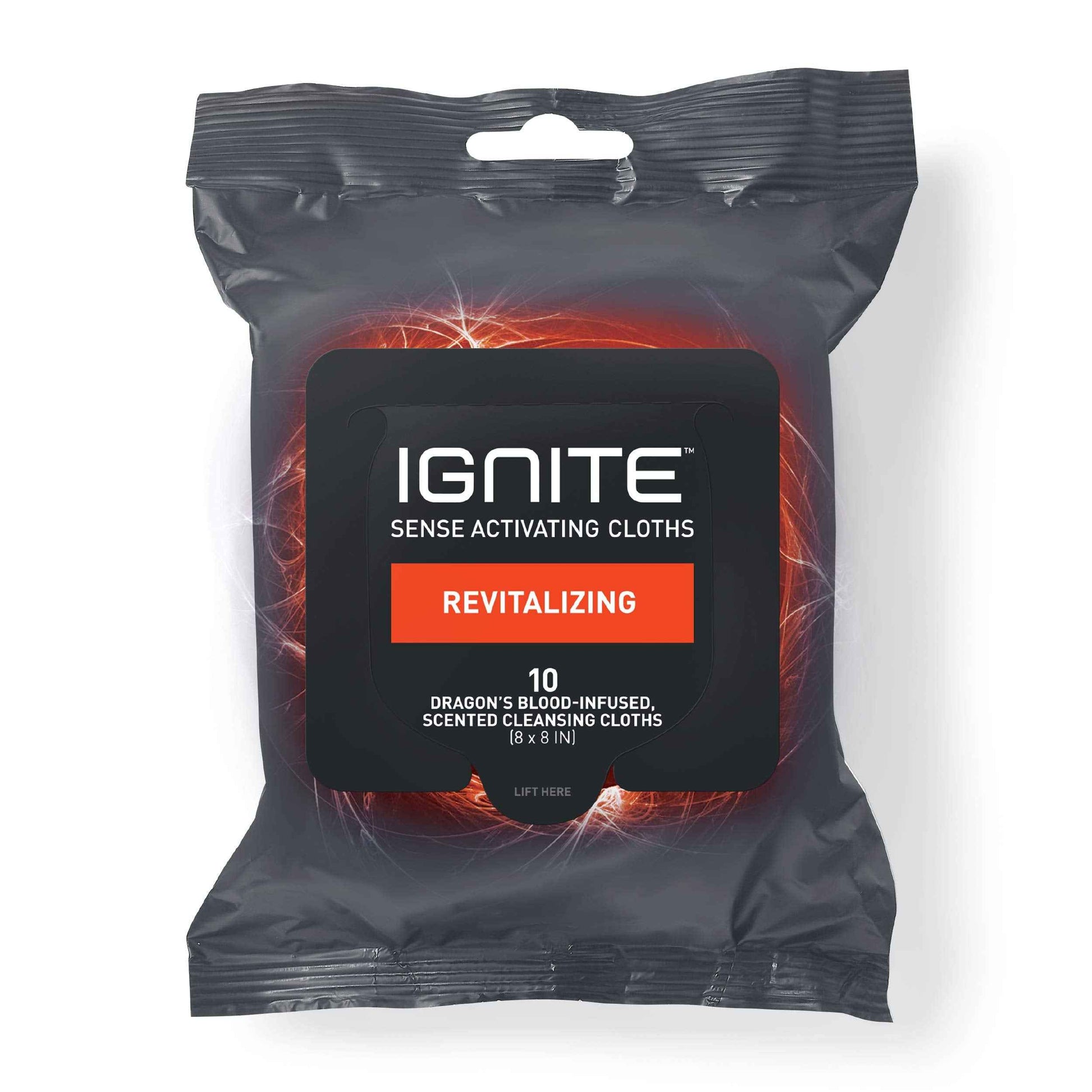 Ignite Mens Body Wet Wipes, Extra Thick 8" x 8" Shower Wipes, Revitalizing Scent, 10 Count (Pack of 5)
