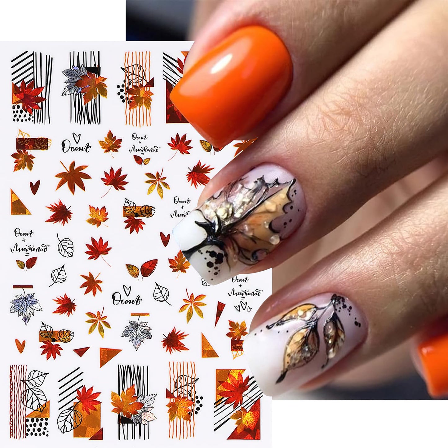 5 Sheets Fall Nail Art Stickers Laser Maple Leaf Nail Decals 3D Self-Adhesive Autumn Leaves Nail Supplies Holographic Thanksgiving Shining Decals for Nails Autumn DIY Manicure Decoration Accessories