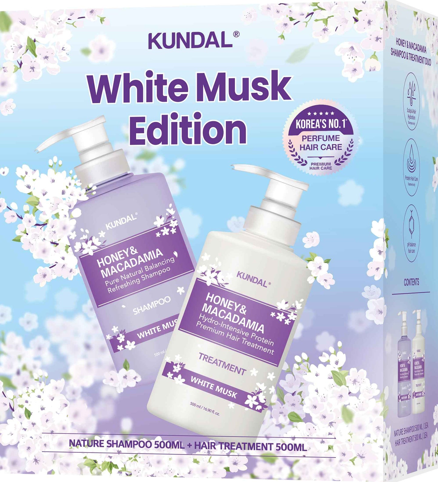 KUNDAL/Honey & Macadamia/Natural Balancing Shampoo & Treatment, Restore Moisture + Prevent Breakage | White Musk, 500ml (Pack of 2), Stocking Stuffers