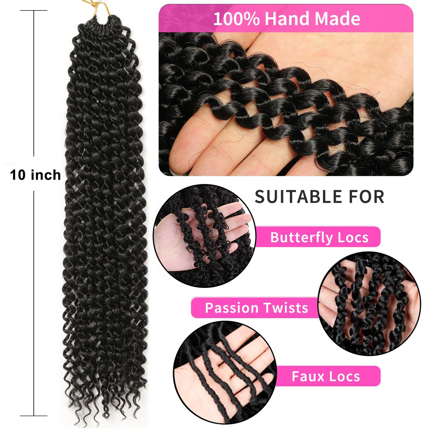 Ombre Brown Passion Twist Hair,10 Inch Water Wave Crochet Hair For Women Passion Twist Crochet Hair Passion Twists Braiding Hair Synthetic Curly Braiding Hair Extensions (10 Inch (Pack of 7),1B/30)