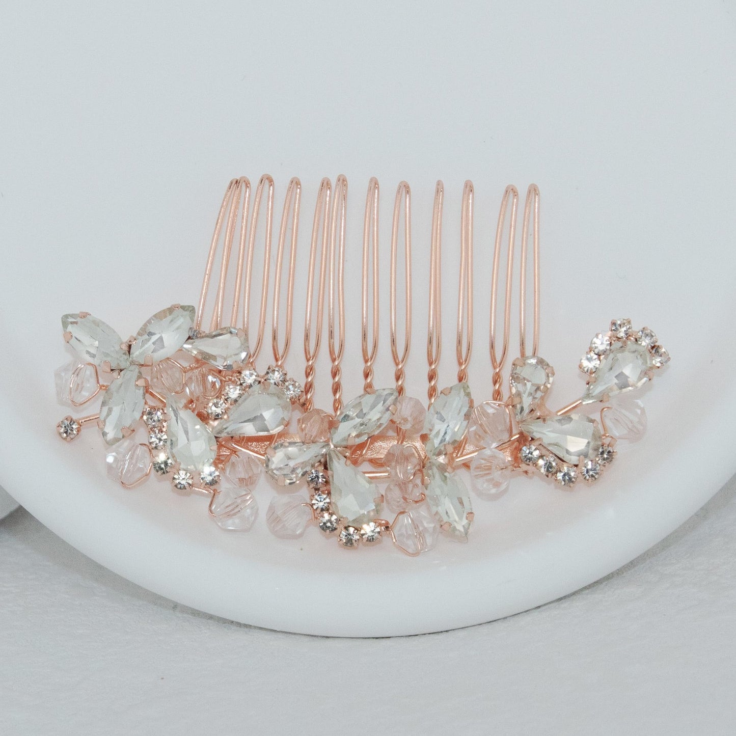 Crystal Wedding Hair Comb Silver Bridal Headpiece Bride Sparkly Rhinestone Hair Side Comb Bridesmaid Pearl Hairpieces Side Combs Hair Accessories for Women (Rose Gold)