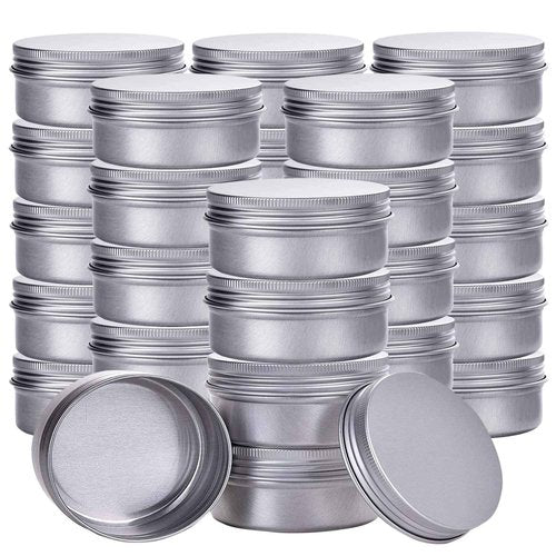 1 Ounce Aluminum Tin Jar Refillable Containers 30 ml Aluminum Screw Lid Round Tin Container Bottle 60 Pack for Cosmetic,Lip Balm, Cream