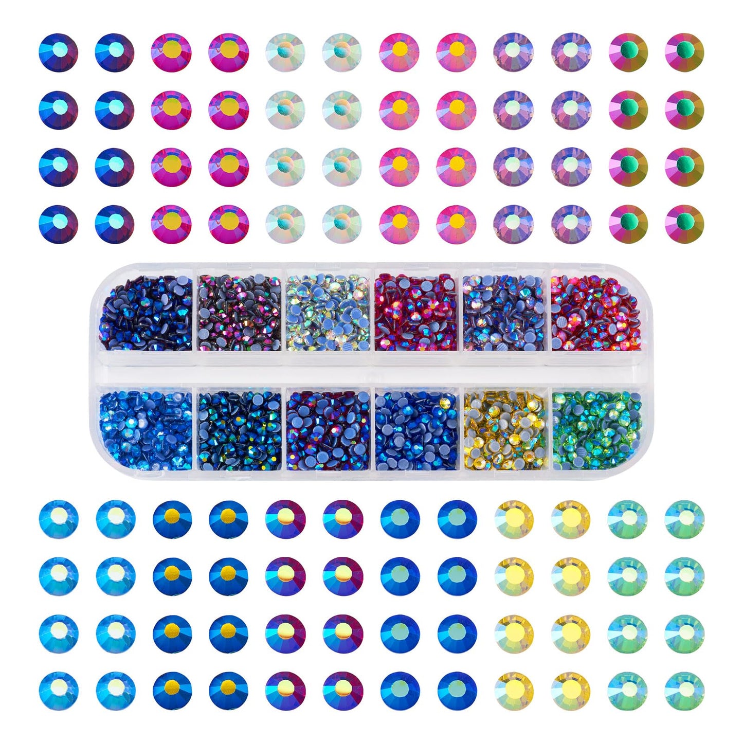 Craftdady 7680Pcs Hotfix Nail Rhinestones 12 Colors Flat Back Glass Nail Charms Small Crystals Nail Gems Bulk for Nail Decorations Wedding Makeup Scrapbook