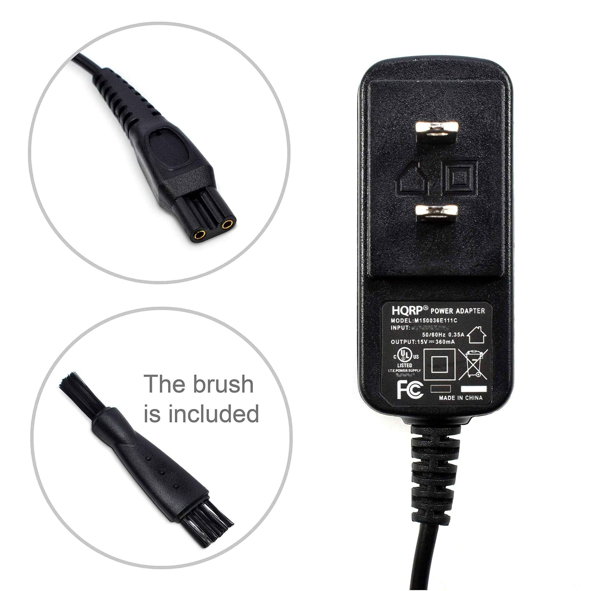 HQRP 15V AC Adapter Compatible with Philips Norelco 3100 3500 9000 9700 Series, S9721 AT811 7885XL 7886XL 8020X 8040X 8060X 8138XL 8867XL 8880XL 8881XL 8883XL 8890XL MG5750 BG2034 Shaver Charger